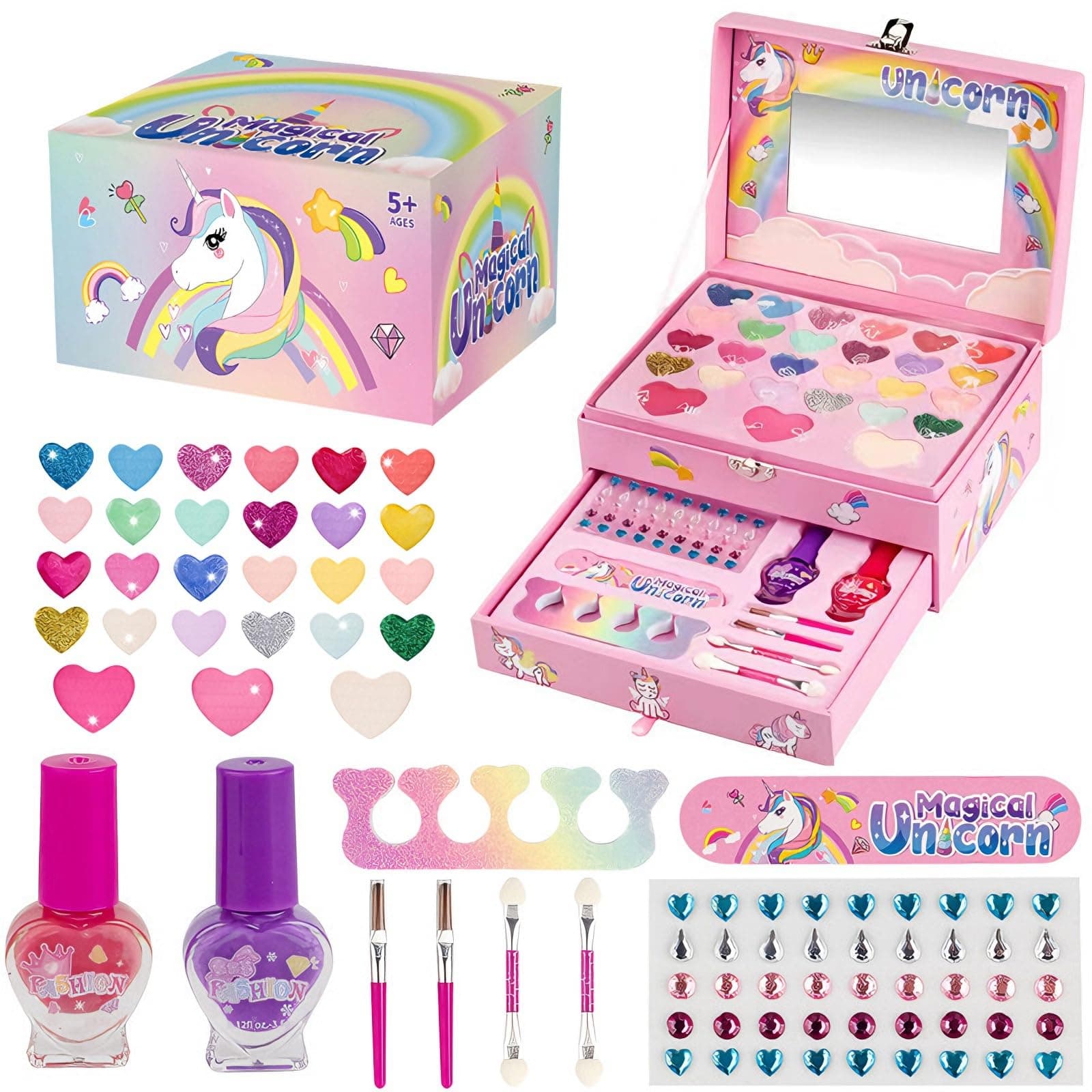 Moonmen Washable Kids Makeup for Little Girls Pretend Play Makeup Toy Set Unicorn Mermaid Set for Girls Birthday gift Christmas Real Cosmetic