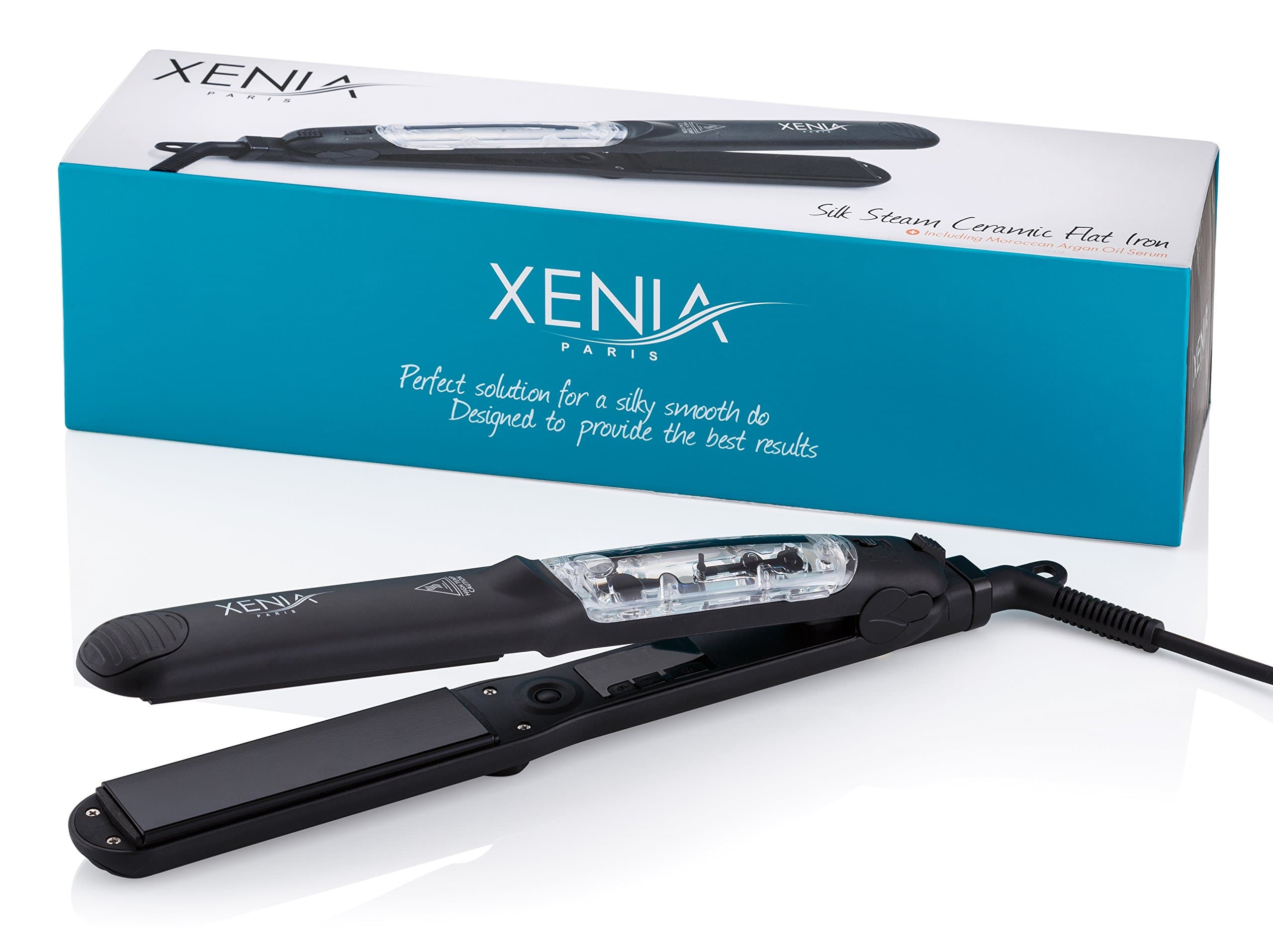 XP Silk Steam Ceramic Steamer Flat Iron with Argan Infuser, Black, 1.25" W