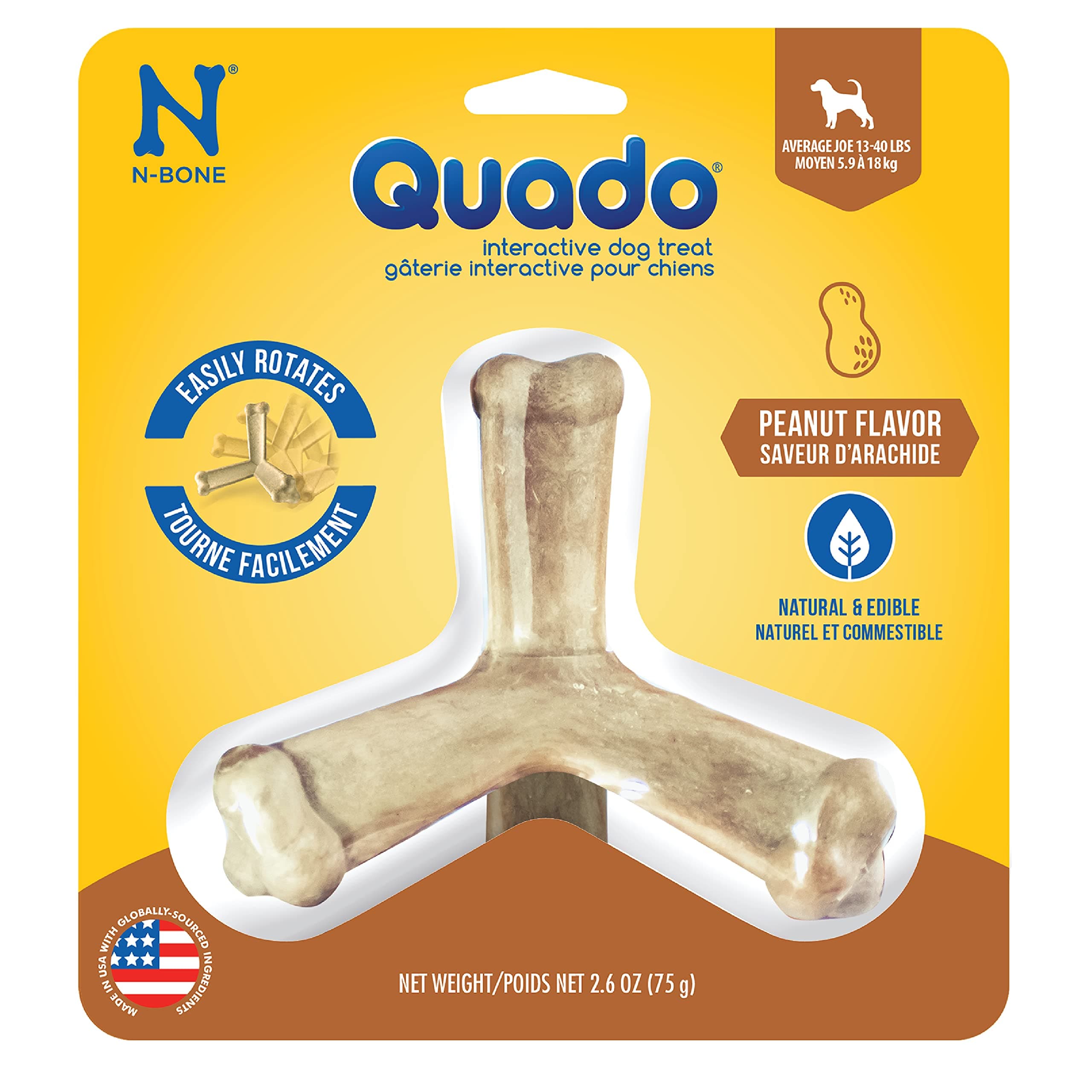 Quado Interactive Chew, Peanut Flavor, Average Joe, 2.8oz, Natural, Medium (Pack of 1)