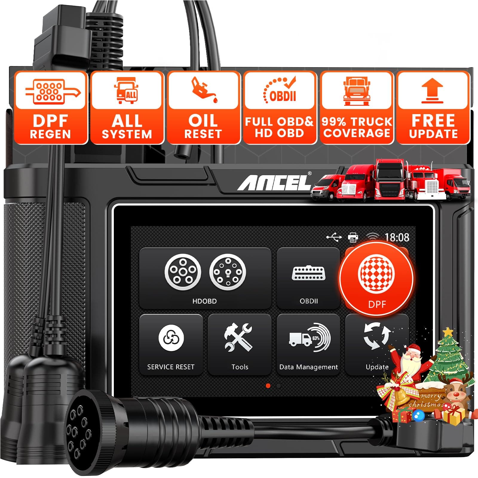 ANCEL HD3300 Heavy Duty Truck Scanner for Cummins DPF Regeneration Scanner Diesel Diagnostic Scan Tool Full System OBD2 Code Reader with Service Reset for Detroit Caterpillar Volvo Paccar and More