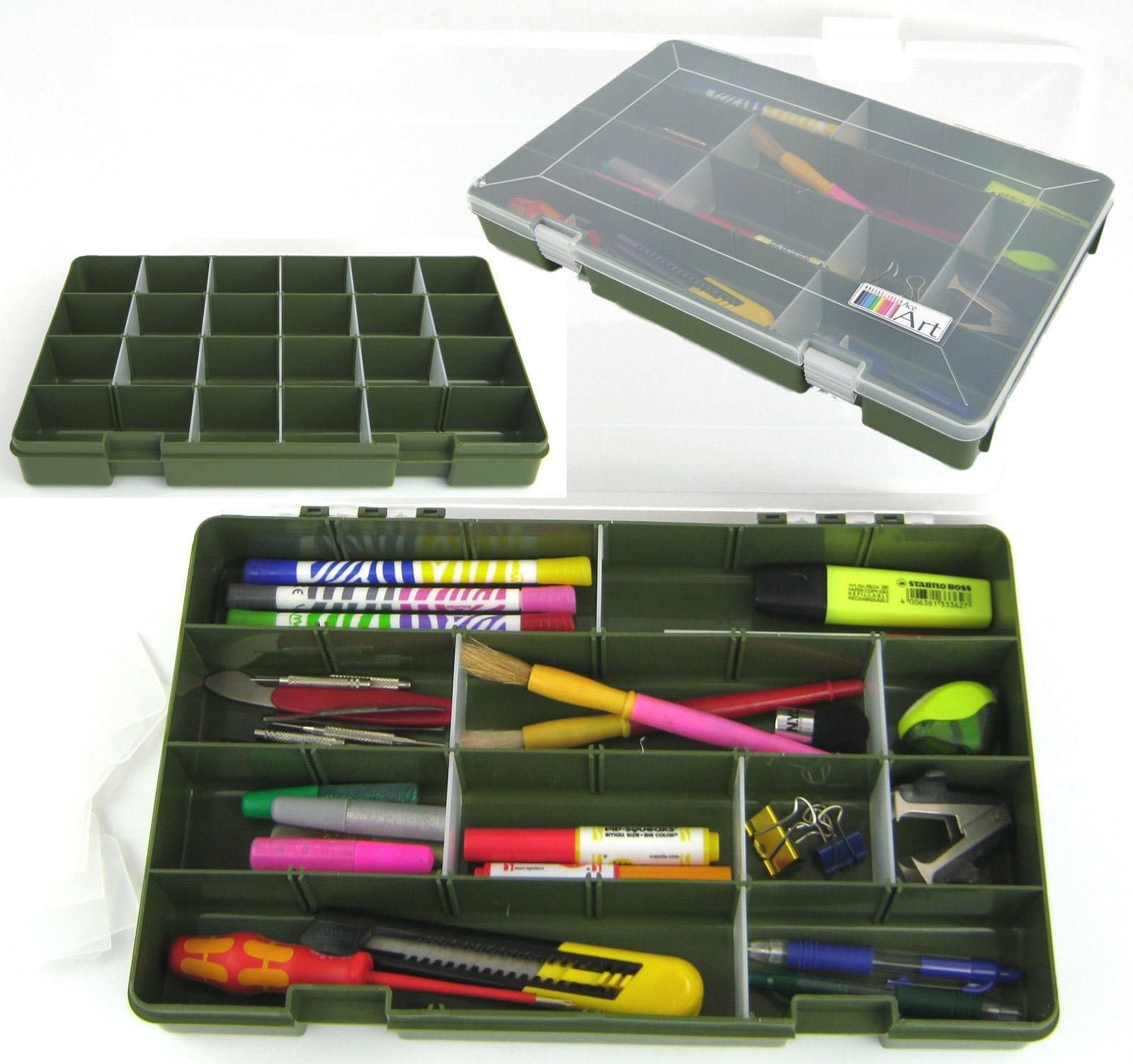 Ace ArtsAdjustable 22 Compartment Tray Artists Craft Box. Organise and Store Art Materials, Media, Brushes, Pens, Pencils, Beads, Jewellery, Tools and Small Parts.