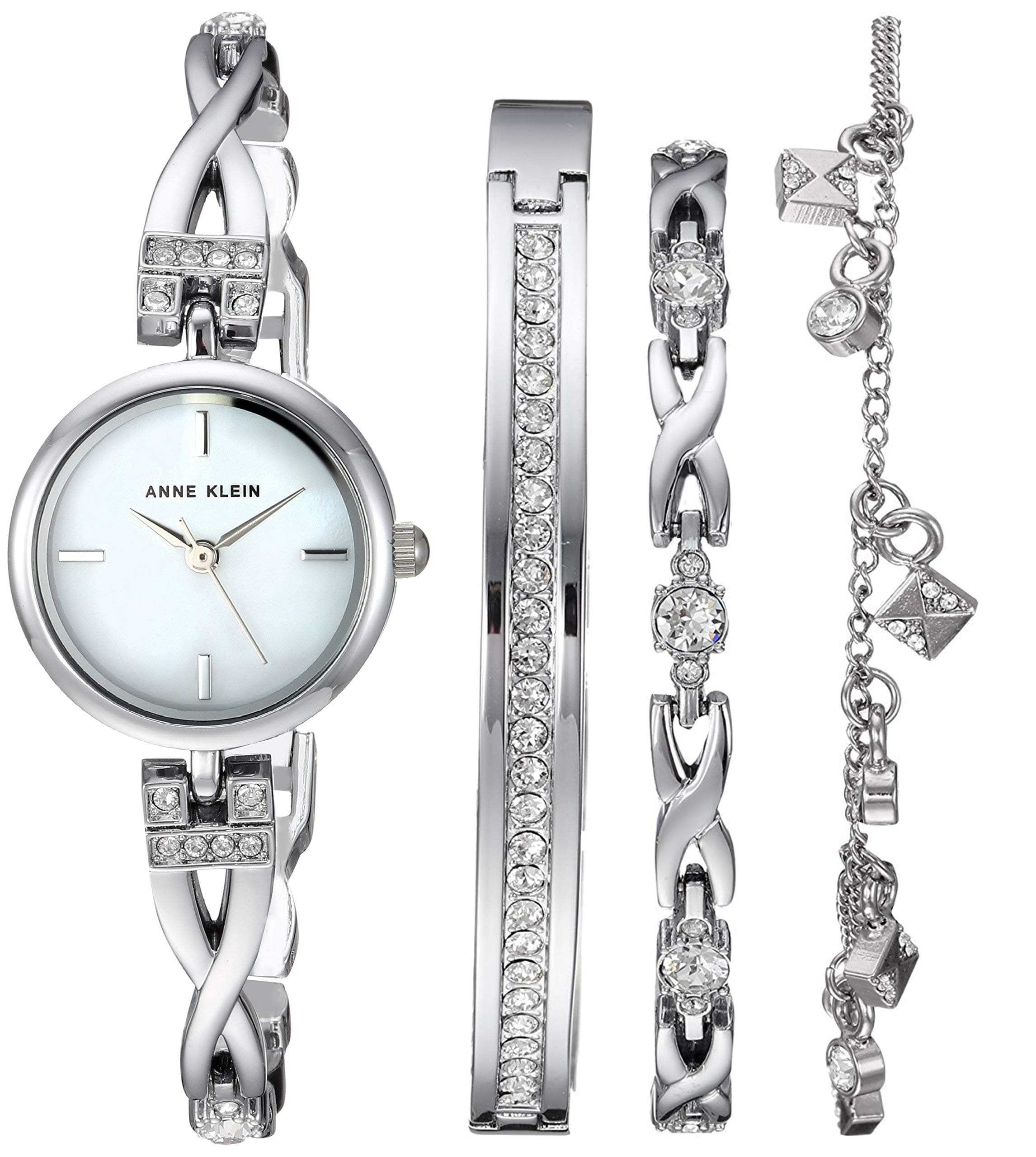 Women's Premium Crystal Accented Silver-Tone Watch and Bracelet Set