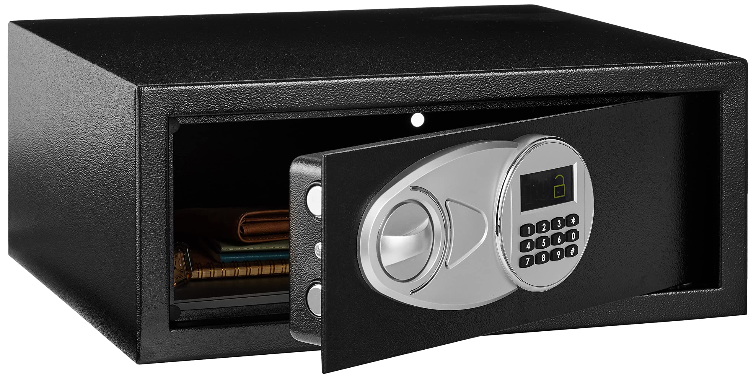 Steel Security Safe and Lock Box with Digital Keypad, Electronic Lock, Emergency Key Open, Secure Cash, Jewelry, Documents, Black, 0.7 Cubic Feet, 16.9-x-14.6-x-7.1-inches (WxDxH)