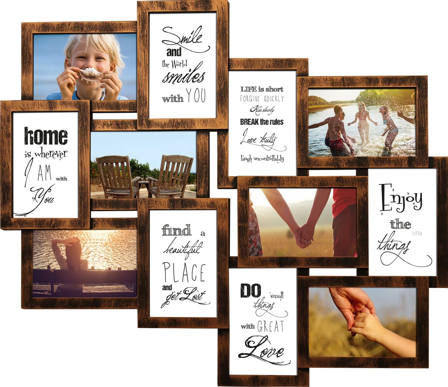 Shinsuke Helsinki Collage Multishot Plastic Picture Frame 12 Photos 10 x 15 cm Copper, Wood, Colourful, 59 x 51 x 2 cm