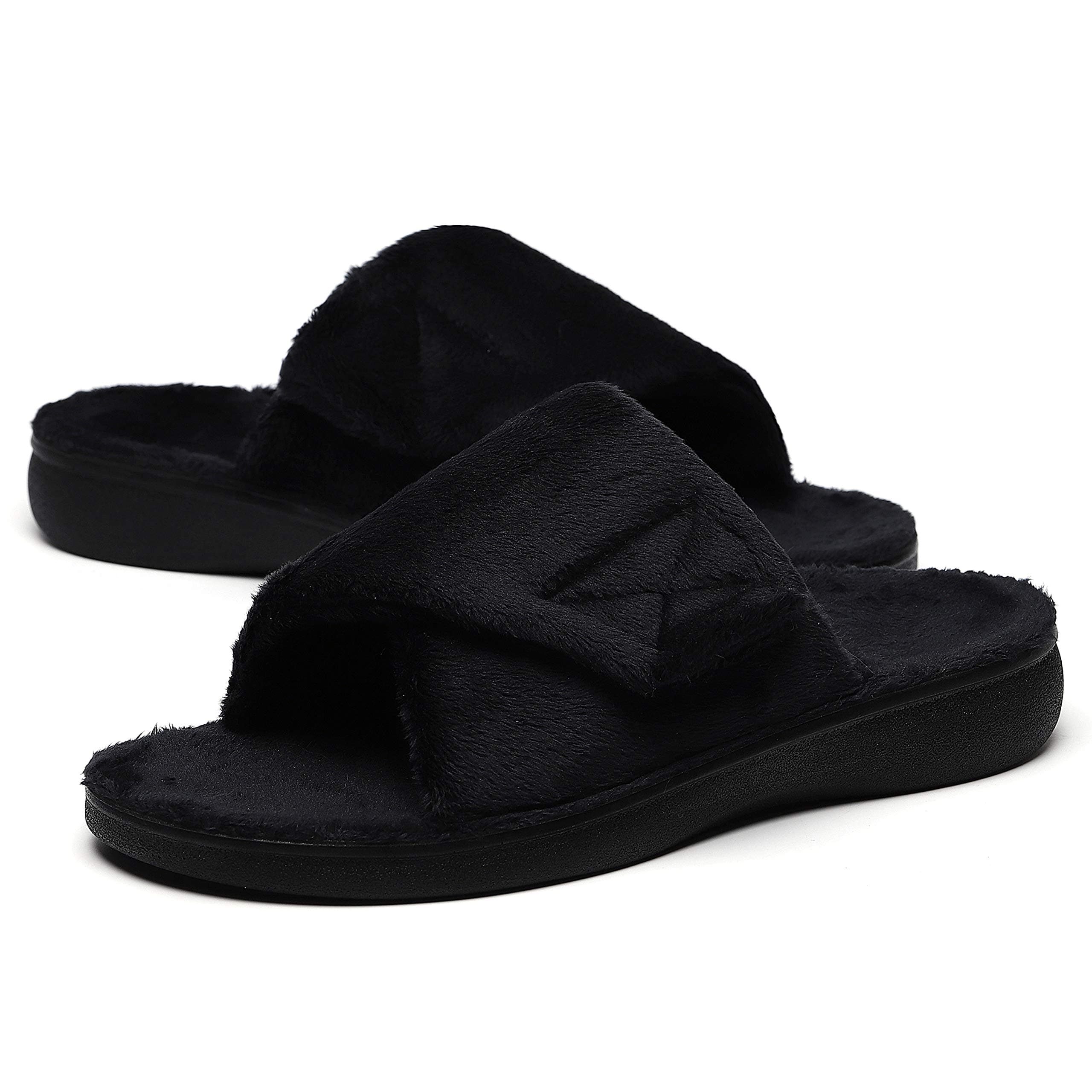Fuzzy House Slippers With Arch Support Orthotic Heel Cup Sandals For Women