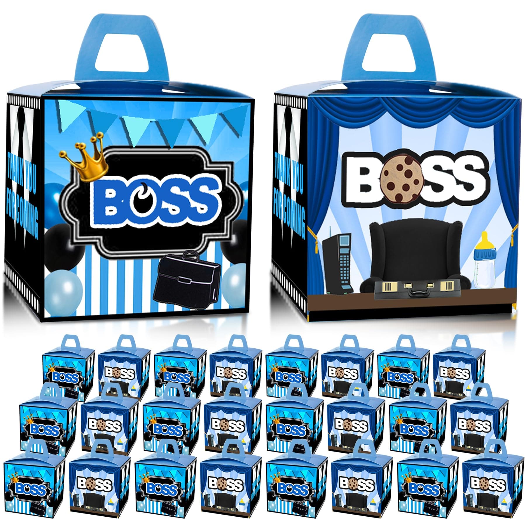 BOSS Party Favor Gift Boxes 24 PCS,Blue BOSS Boy Goodie Candy Treat Boxe For 1st 2nd Birthday Decorations Supplies