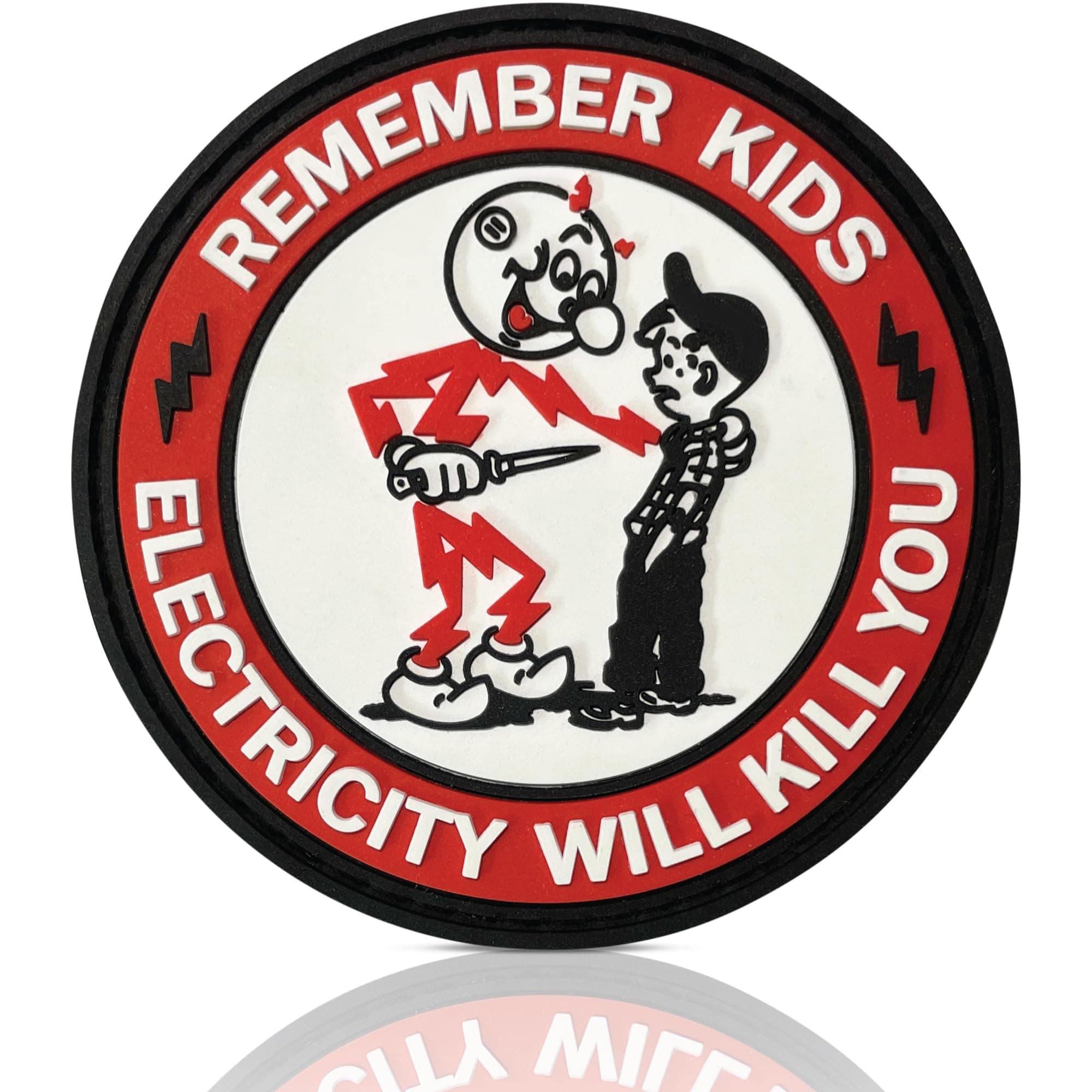 Remember Kids Electricity Will Kill You PVC Patch - Funny Morale Patches | Tactical Patches for Backpacks, Hard Hat, Vest | IBEW, Lineman, Electrician Accessories, Construction Gifts (Red PVC)