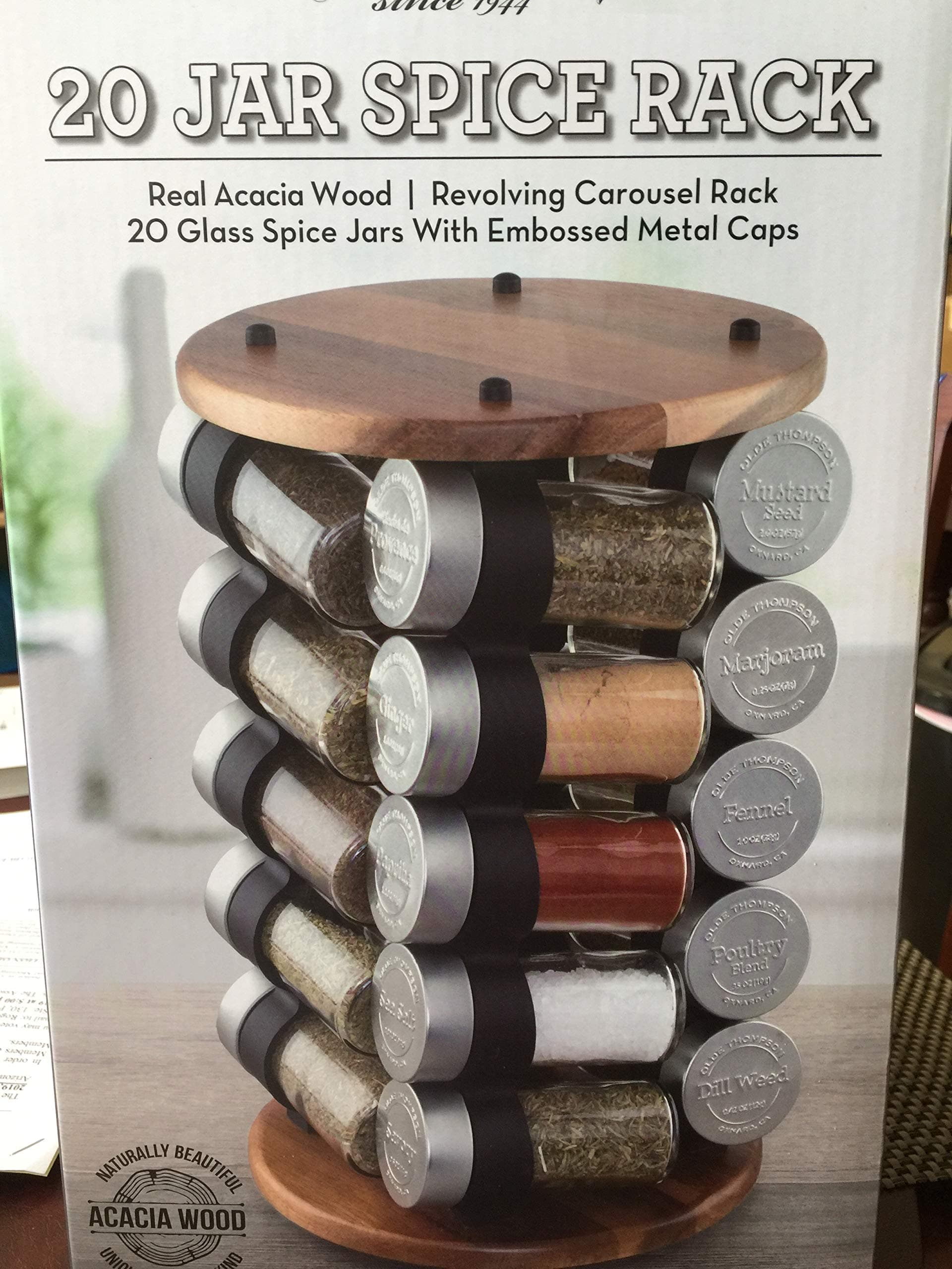 Olde Thompson 20 Jar Spice Rack Acacia Wood