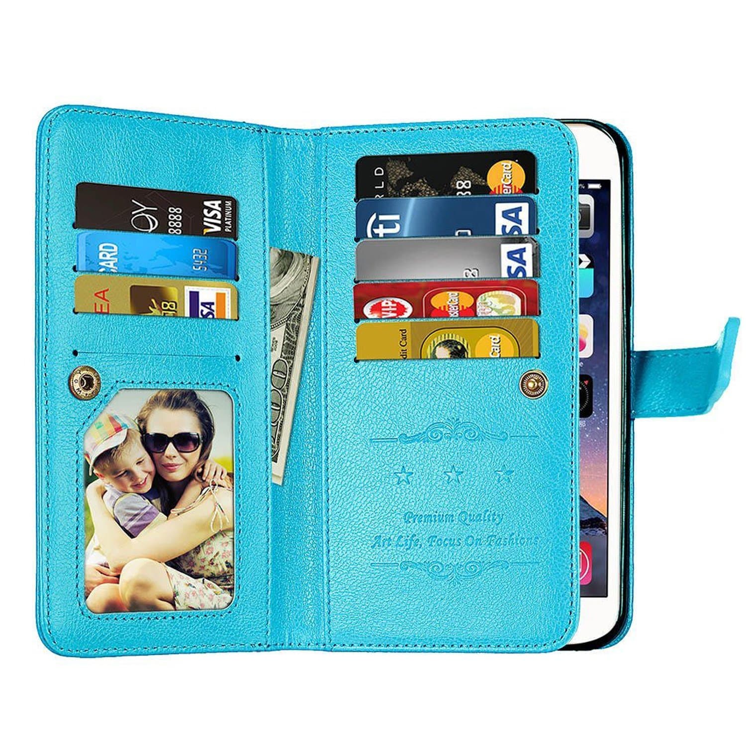 Galaxy J7 2017 Wallet Case,J7 V,J7 Perx,J7 Prime,J7 Sky Pro,Galaxy Halo Case,[9 Card Slots] Leather Wallet Flip Stand Holder Holster Protective Case Cover for Samsung Galaxy J7 2017 (Blue)
