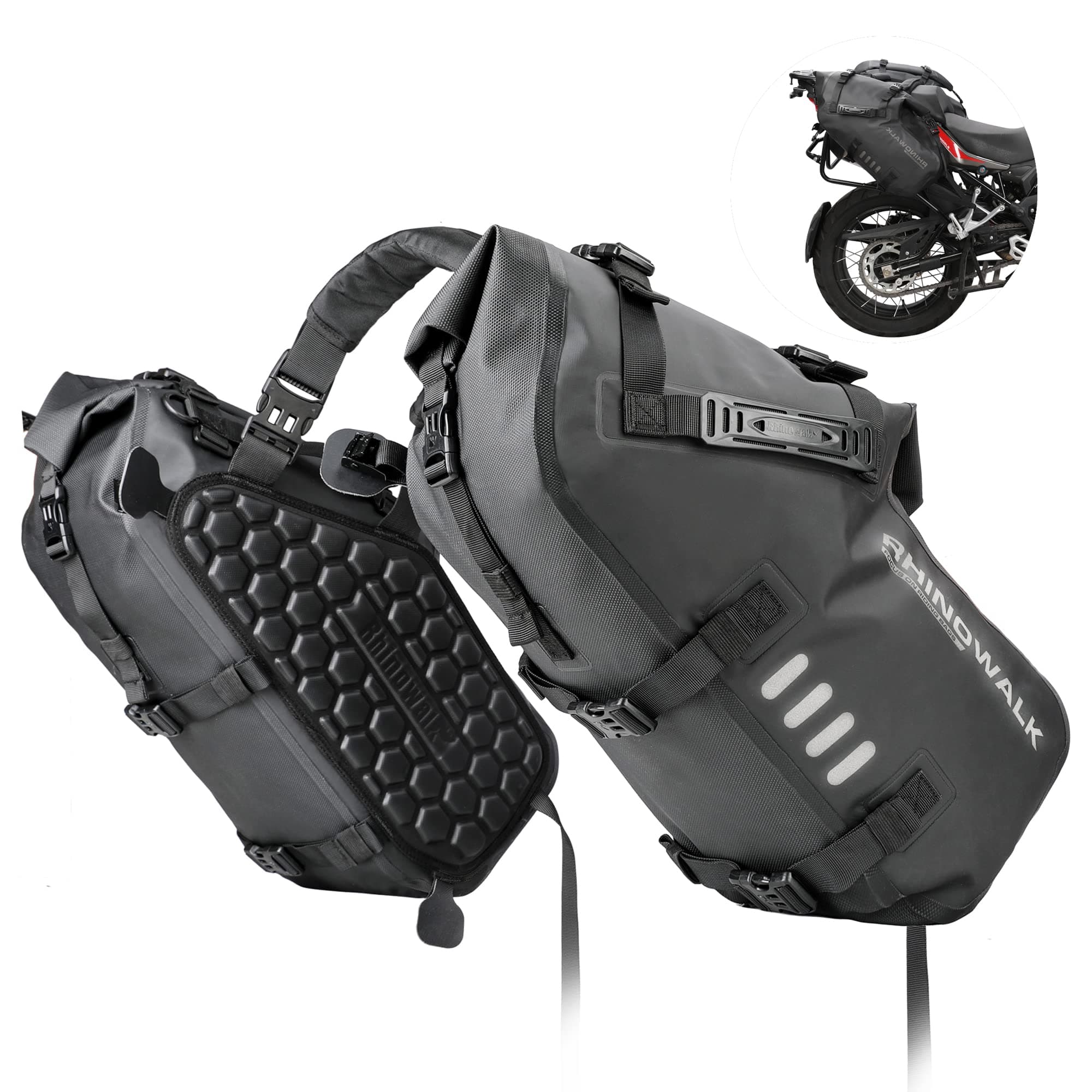 Rhinowalk Motorcycle Saddlebags Waterproof 28L (14L*2) Side Saddlebags, Compatible with most motorcycle racks, adventure、street、sports、dirt bike (Black 1 Pair)