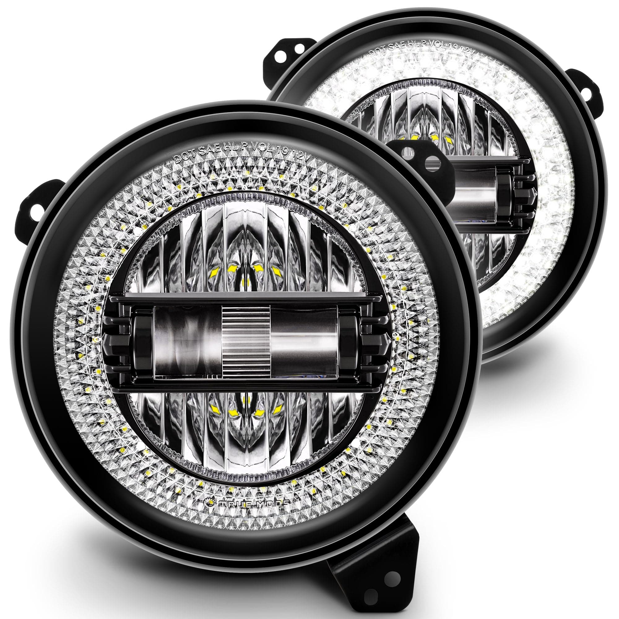 TRUE MODS 9 Inch Round LED Headlight Replacement for 2018-2025 Jeep Wrangler JL JLU Unlimited Gladiator JT Accessories [DOT Approved] [Crystal HALO DRL] Sealed Beam Front Head Light Lamp Bulb