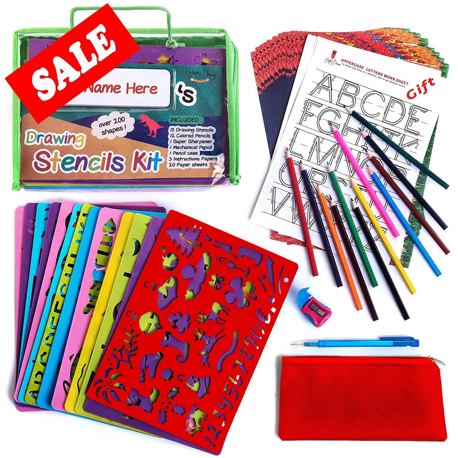 Happy Dueks Stencils for Kids Set - Drawing Kids Stencils 50-Piece Crafting Kit for Kids Fun/Educational Toy/Children 3+ Years Old/Perfect as Birthday Gift