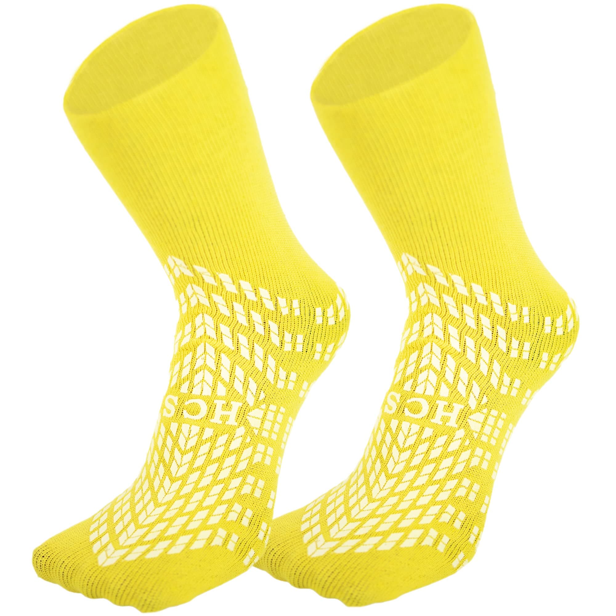 HCS XL Non-Slip Hospital Socks with Grips for Women & Men (6 Pairs) - 360 All-Around Tread Non-Slip Sock for Elderly/Seniors - Hospital Grip Socks, Fall Risk Patient Slippers (Yellow, XL)