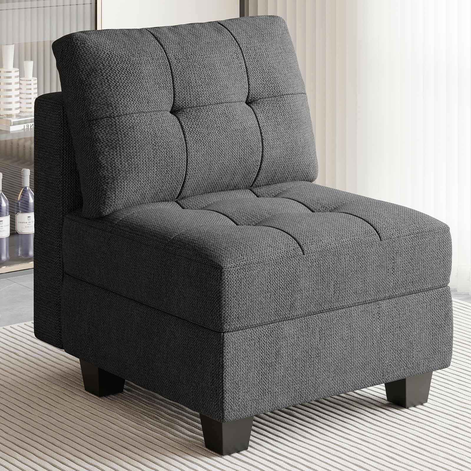Middle Module Seat for Modular Sofa Sectional Couch with Storage Accent Armless Sofa Chair Modern Fabric Dark Grey