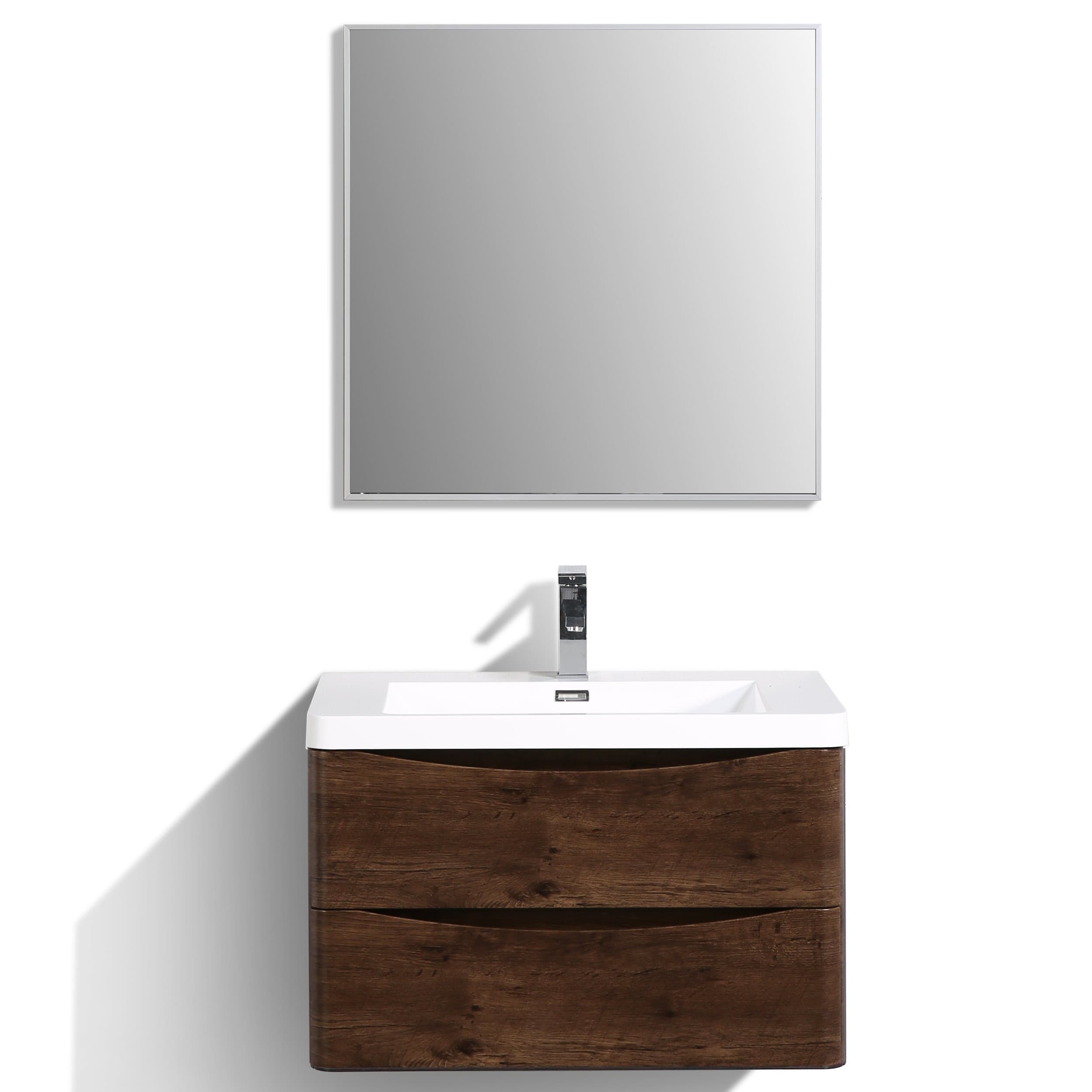 EvivaSmile 30 inch Rosewood Wall Mount Modern Bathroom Vanity with White Integrated Acrylic Top