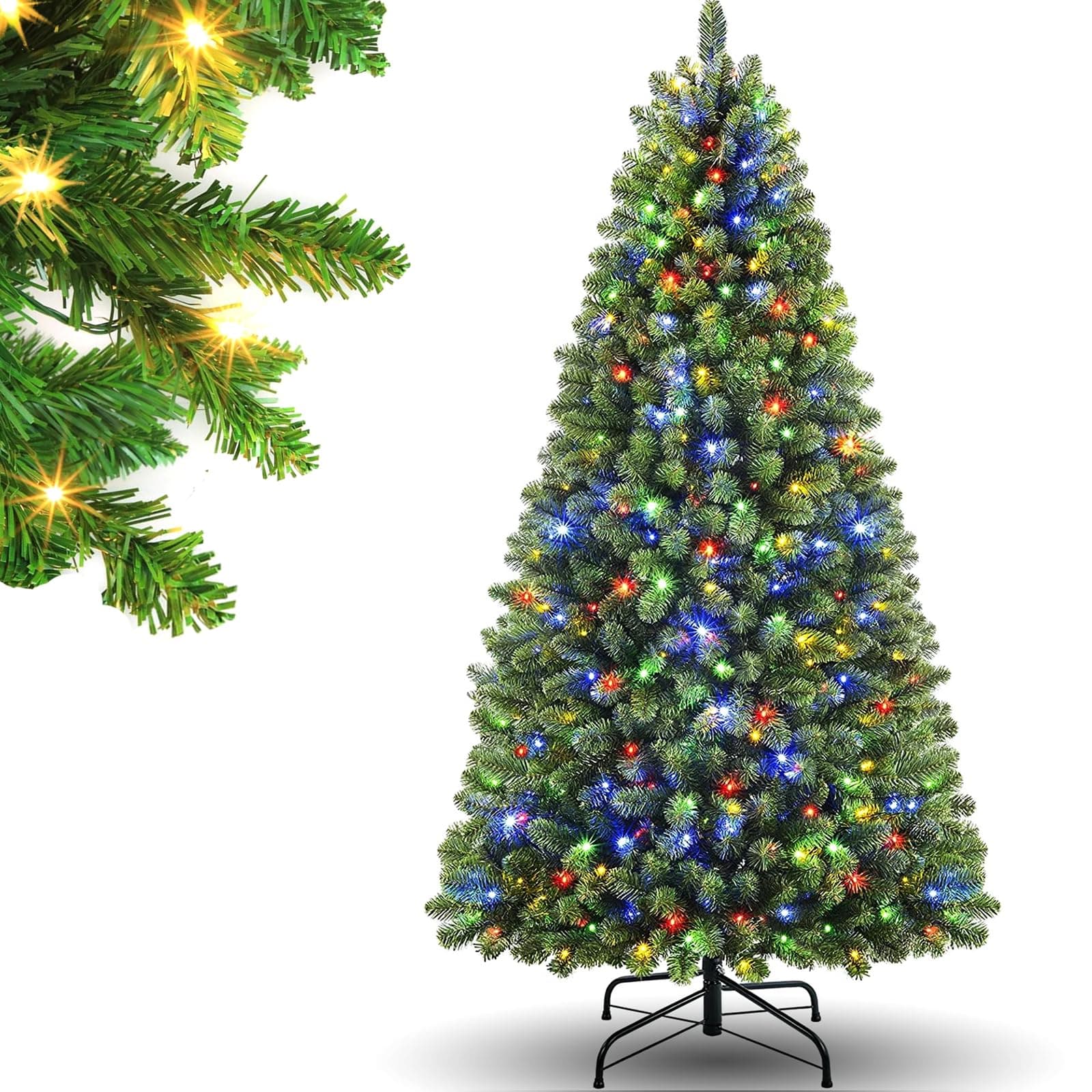 SINCHER Pre-lit Artificial Christmas Tree, Spruce 6ft Artificial Holiday Xmas Tree 1250 Branch Tips, Easy Assembly, Iron Stand, for Room Xmas Wedding Holiday Party 180