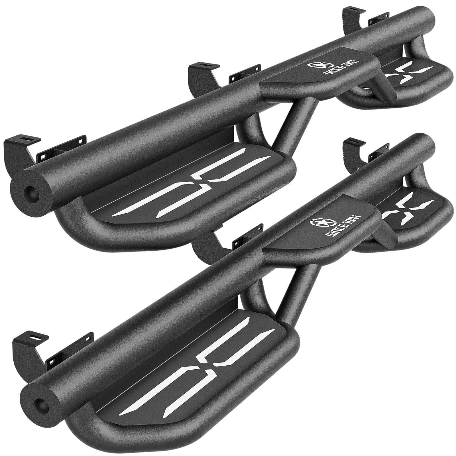 YZONA for JK Running Boards Side Steps Compatible with 2007-2018 Jeep Wrangler JK JKU Unlimited 4 Doors, Two Stairs Design Heavy-Duty Steel Nerf Bars Bolt-on Step Plates Rock Sliders Rail, Black