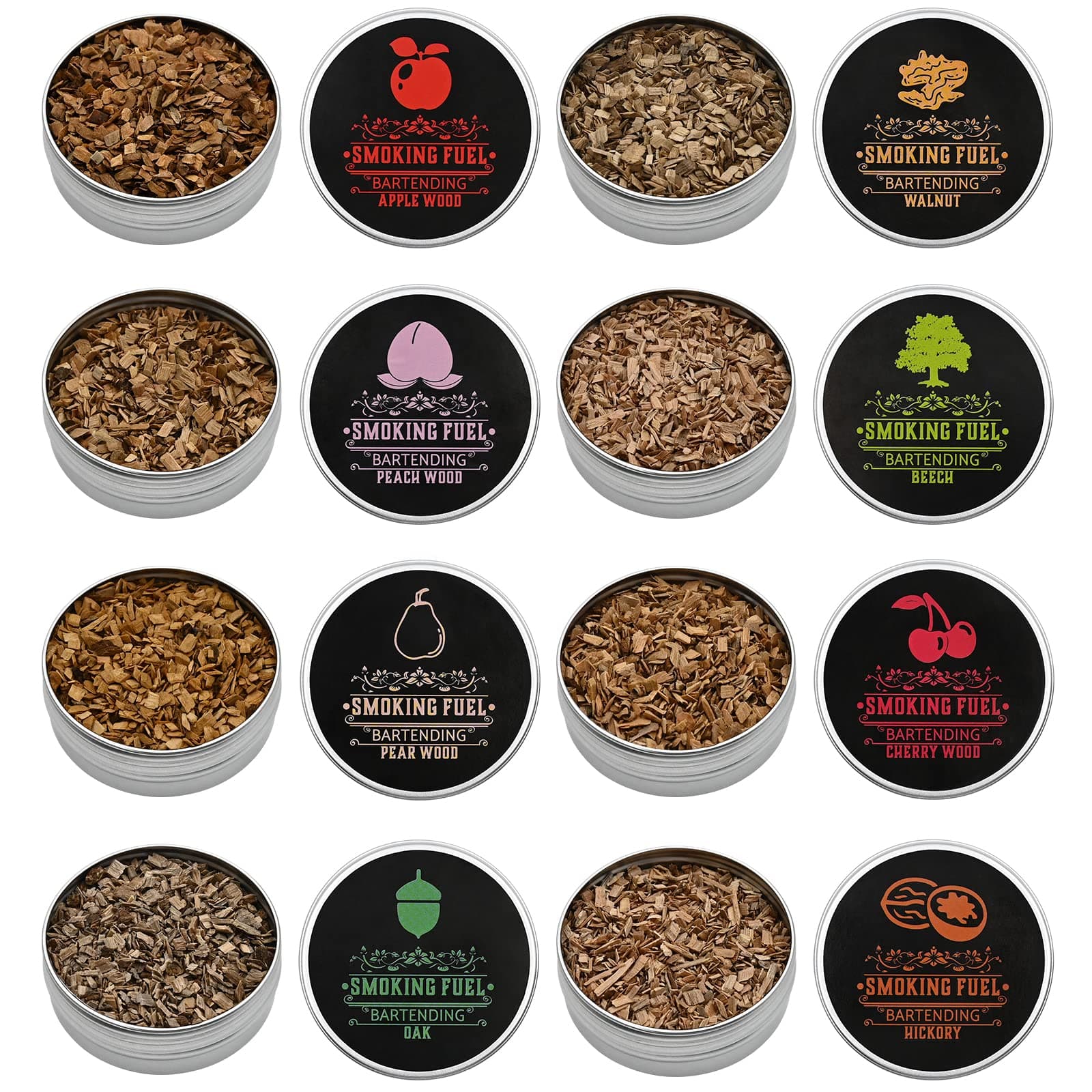 Smoking Wood Chips Cocktail Smoker, 8 Flavors Natural Wood Chips Including Cherry, Apple, Hickory, Beech, Pear, Walnut, Peach, Oak, Sawdust for Husband Father's Gift Smoke Gun Cocktails Drinks Food