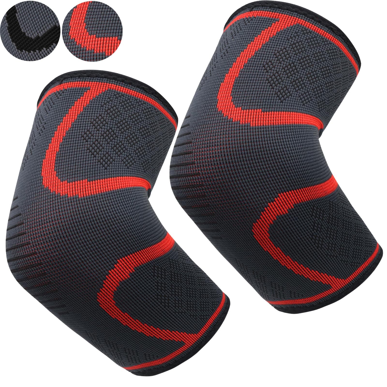 Loboinre Elbow Support for Men Women, 2 Pack Tennis Golfer Elbow Brace Compression Sleeve for Pain Relief