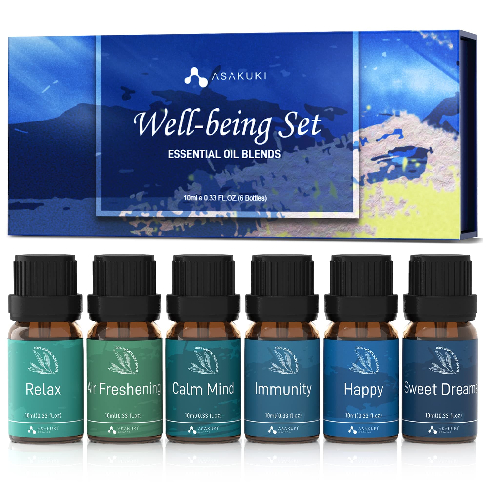 Essential Oil Blends, Essential Oils Set for Diffusers for Home, Well-Being Kit- Calming, Dreams, Breathe, Relaxing, Mood, Fresh Air for Aromatherapy, Humidifiers, Massage, 6x10ml