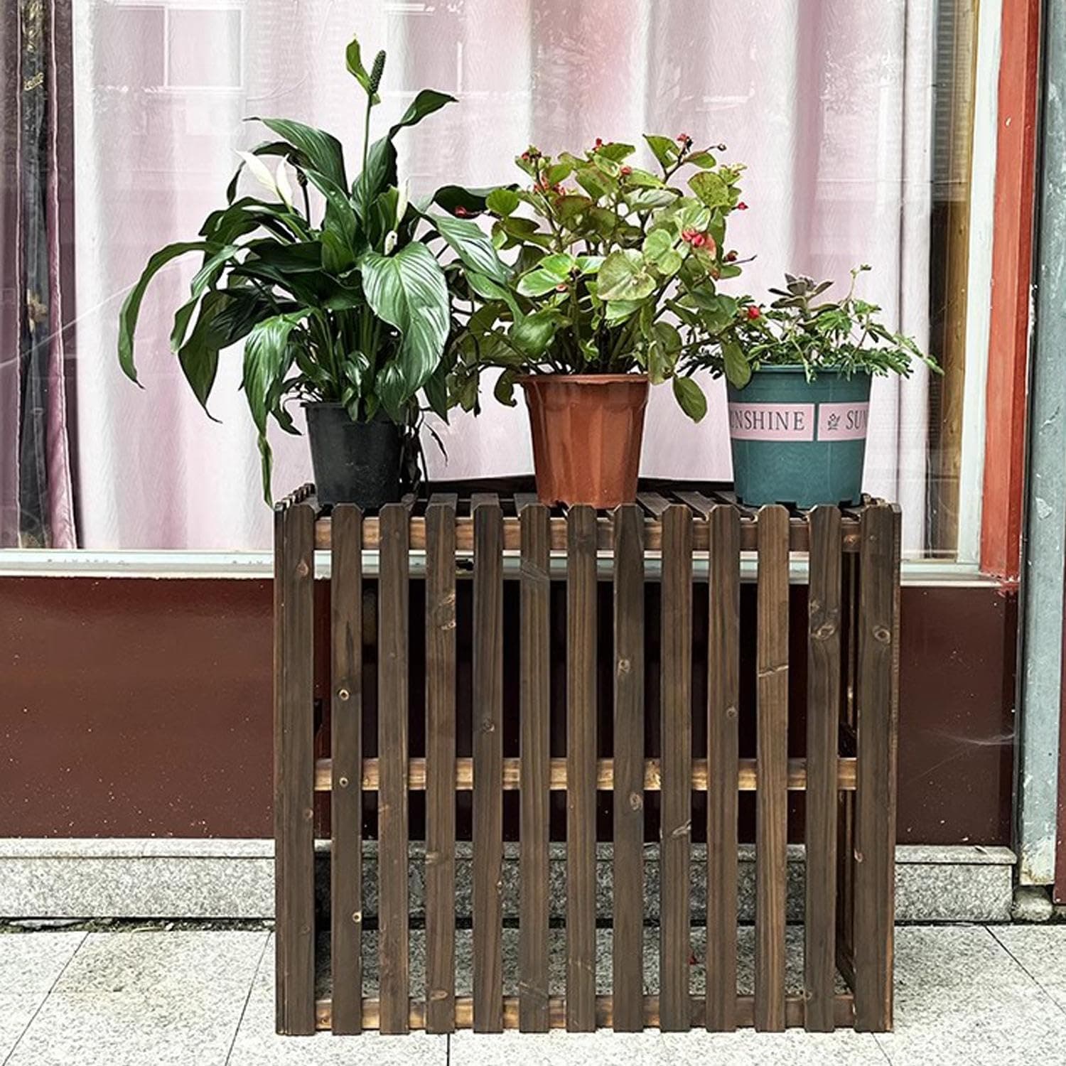 Solid Wood Balcony Air Conditioning Cover, Universal Outdoor Air Conditioning Protective Grille, Heat Pump Air Conditioning Panel, Outdoor Electrical Privacy Shielding Cover Wooden 2PCS,85X35X75CM