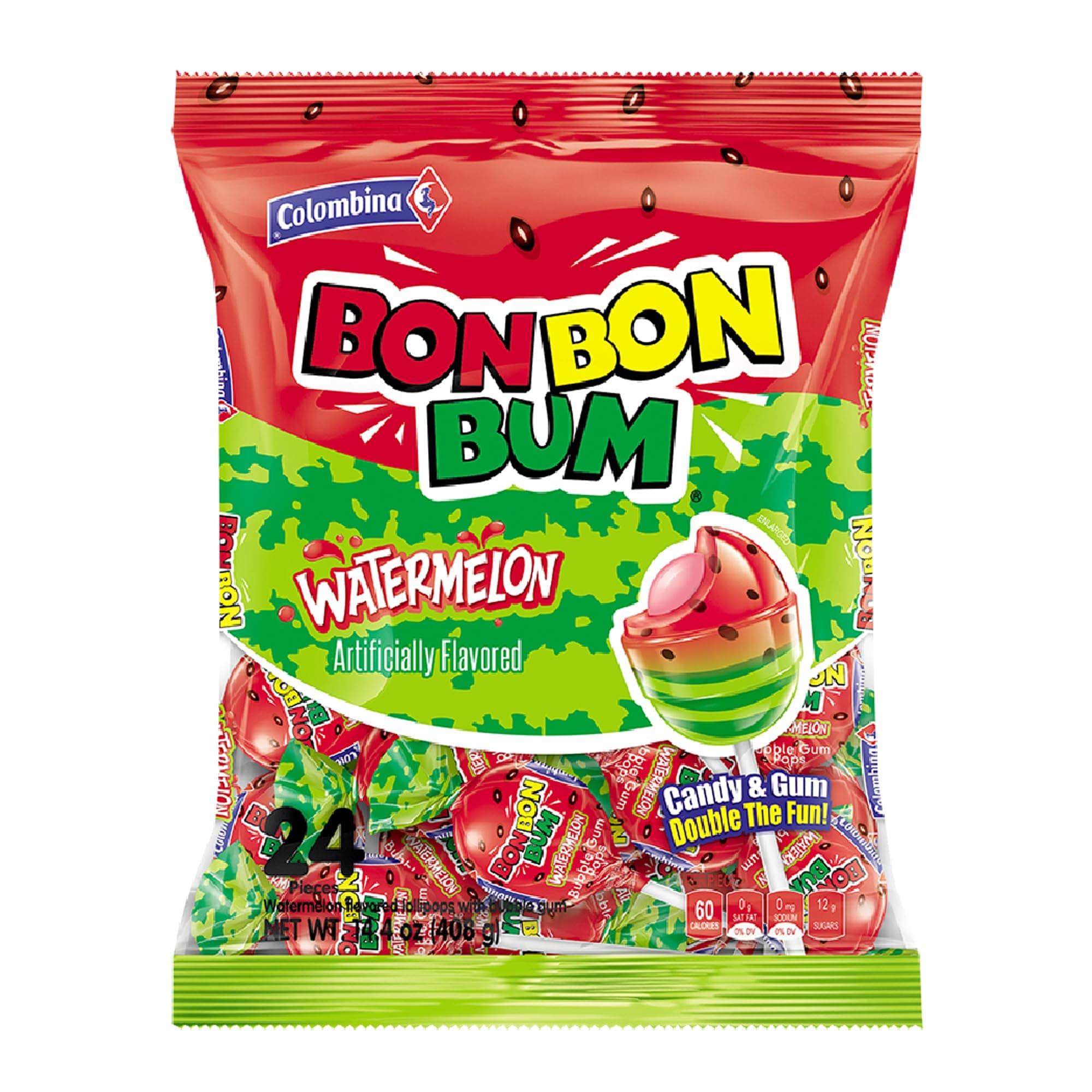 Bon Bon Bum Lollipops Watermelon Flavor, 24 Count (Pack of 1)