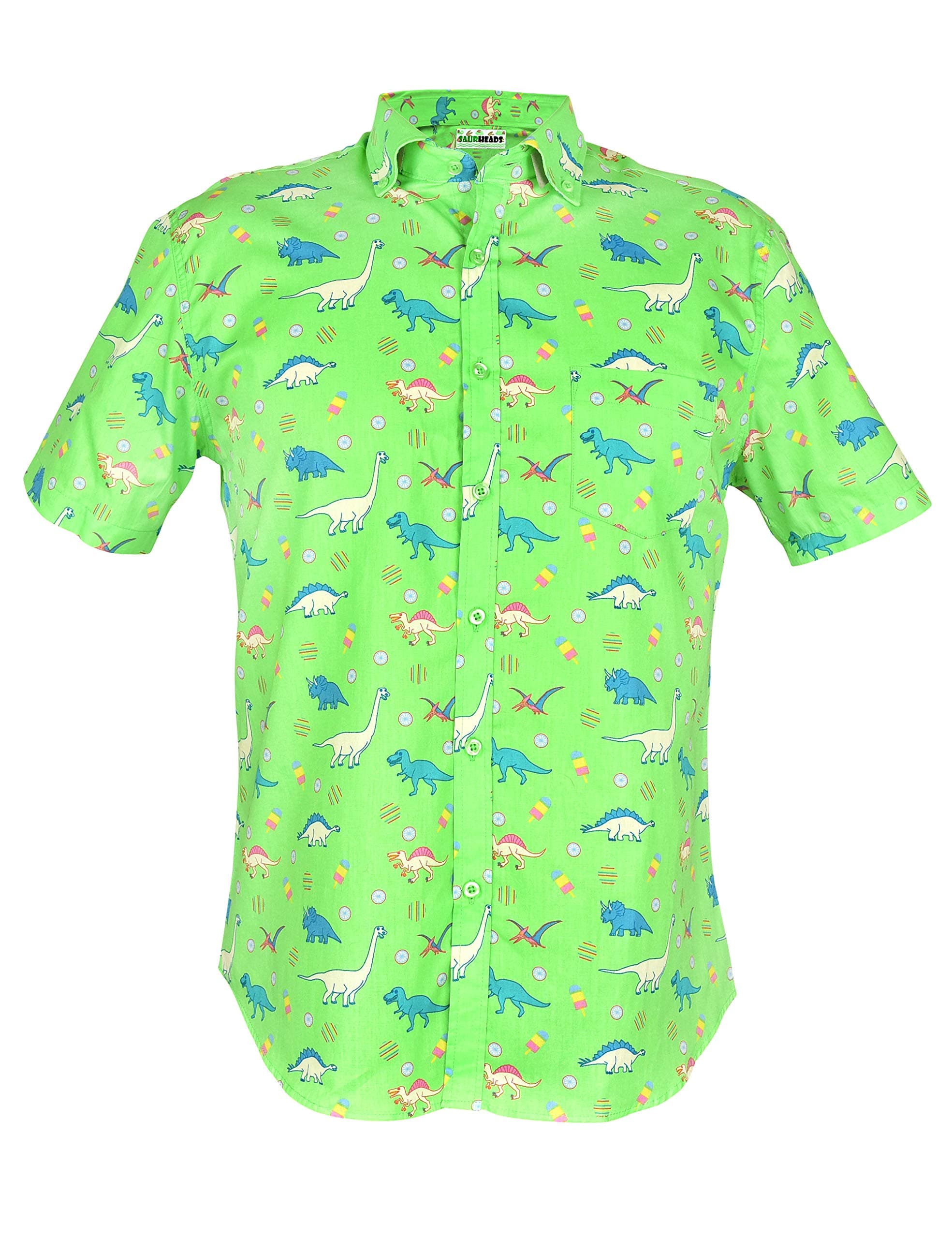 Saurheads Dinosaur Hawaiian Shirt (Green, Small)