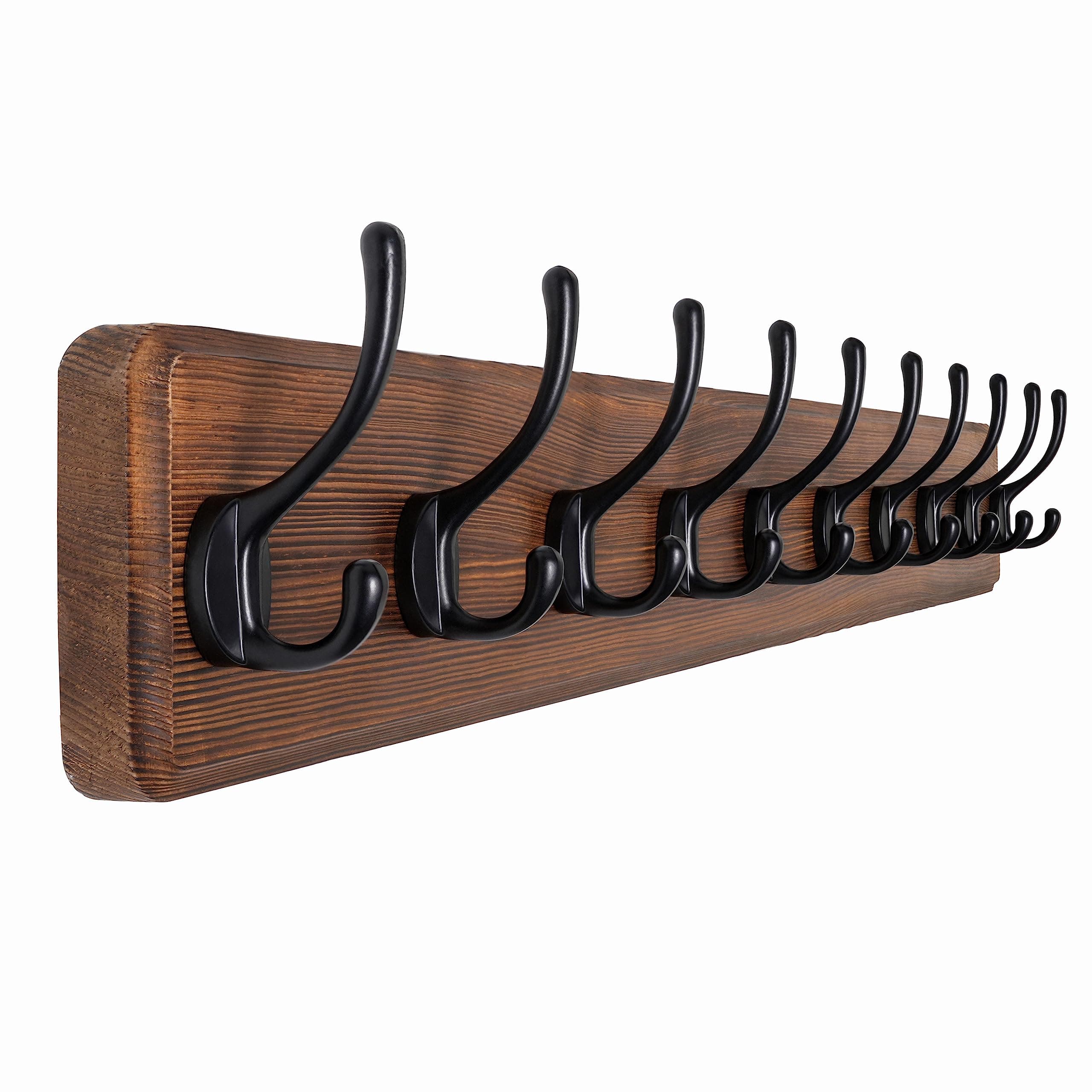 SKOLOO Farmhouse Style Wall Mounted Coat Rack, 38.6'' Pine Solid Wood Coat Hook Hanger - 10 Hooks for Hanging Clothes Robes Towels Coats