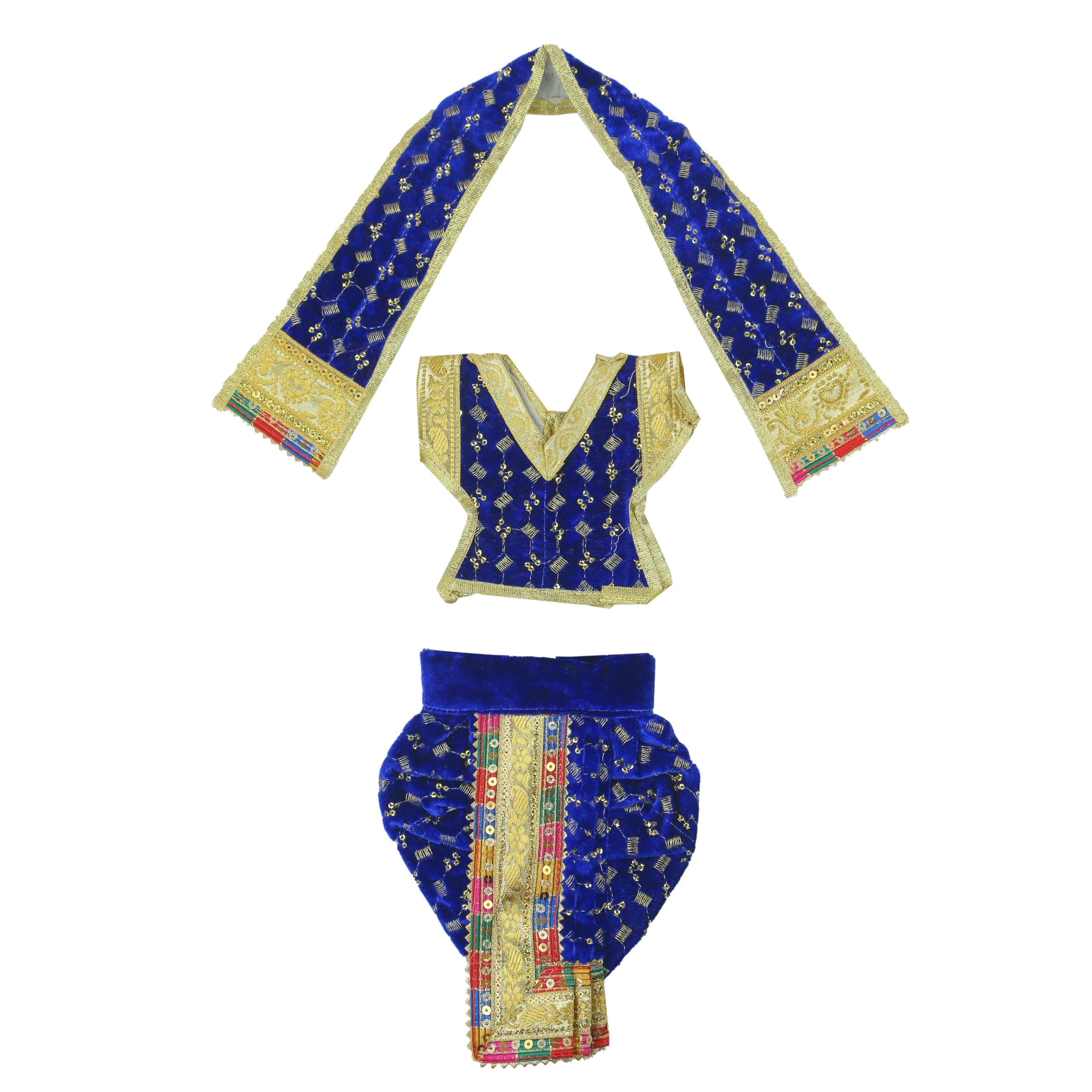 Decorative God Dhoti Dress Ganpati/Krishna Set/Poshak for God/Dhoti Set for Statue of Home Mandir/God Clothe/Dress for Ganpati/Vinayagar veshti Vastra for Traditional Festival(Size:- 8")(Blue)