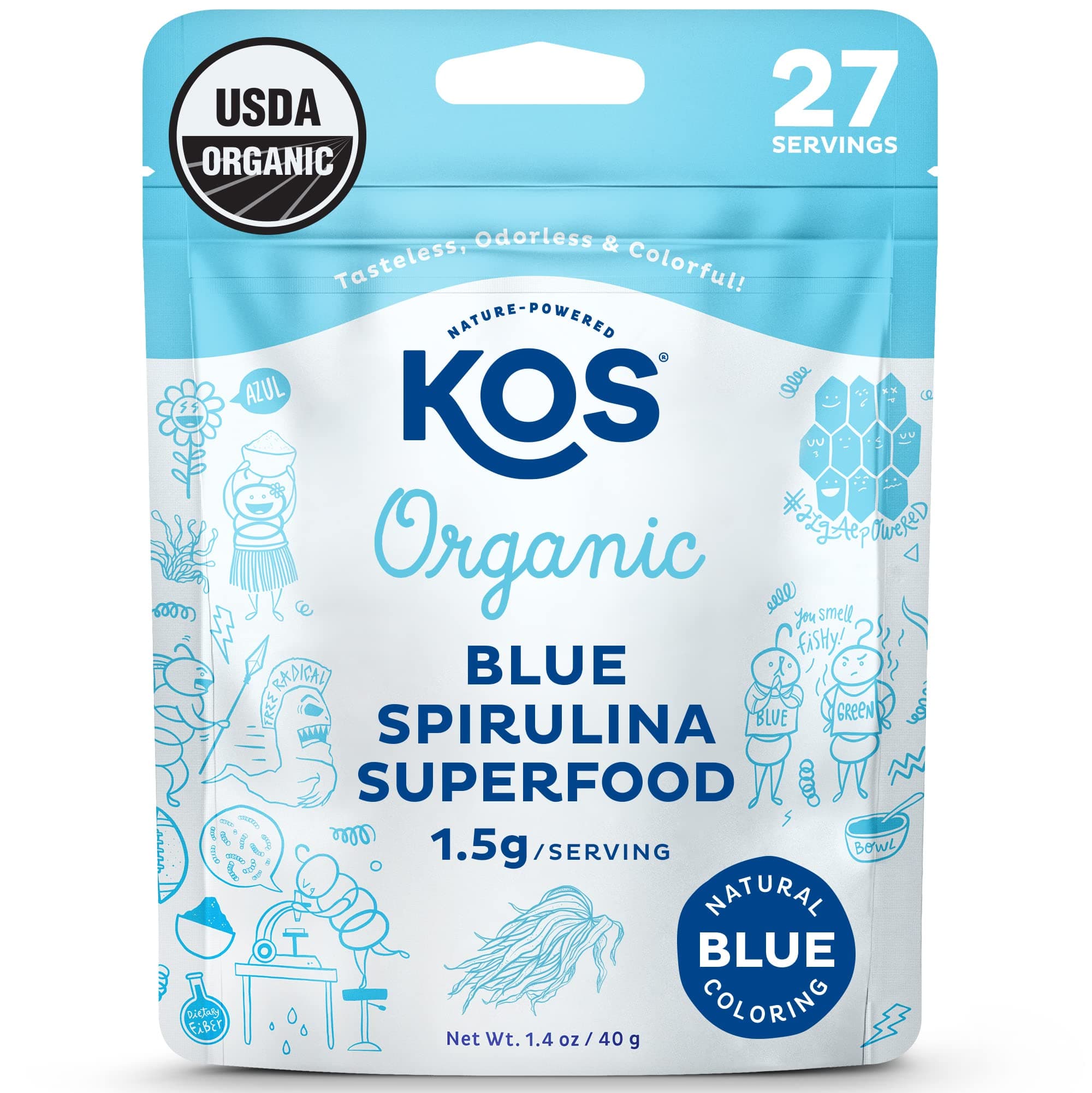 Organic Luminous Blue Spirulina Powder - Natural Food Coloring, Vibrant Blue, Phycocyanin - Plant Based, Non-Gmo, Gluten-Free, 1.4Oz, 27 Servings 1.4 Ounce
