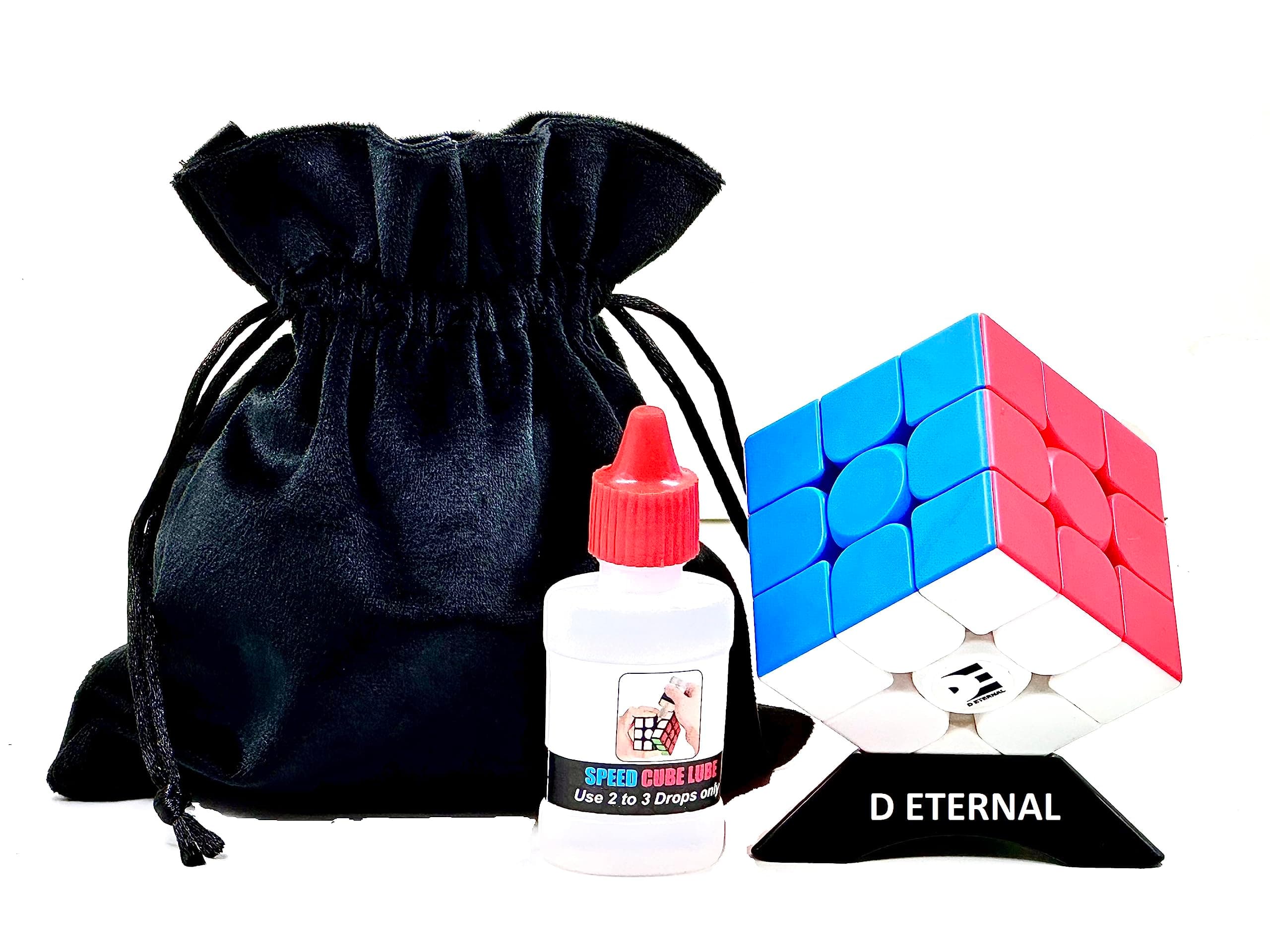 D ETERNAL Cube 3x3 High Speed Stickerless Cube Combo Set of 3x3 Stickerless with Cubic Stand Cubes Lube & Pouch Bag Puzzle Game Toy Beginner Speedcube for Kids & Adults (1 Pieces)