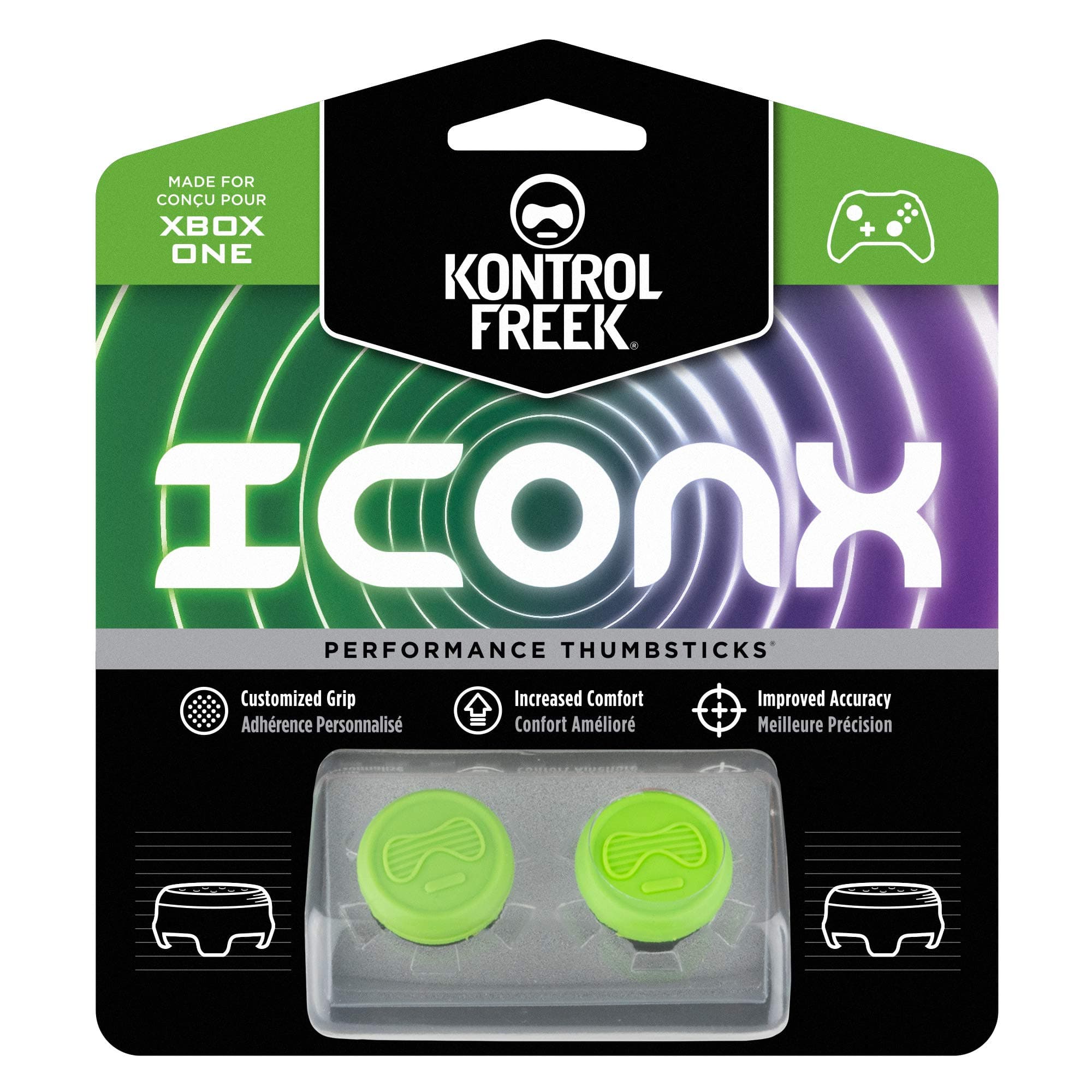 KontrolFreek Icon X Performance Thumbsticks for Xbox One and Xbox Series X | 2 Mid-Rise Convex | Green