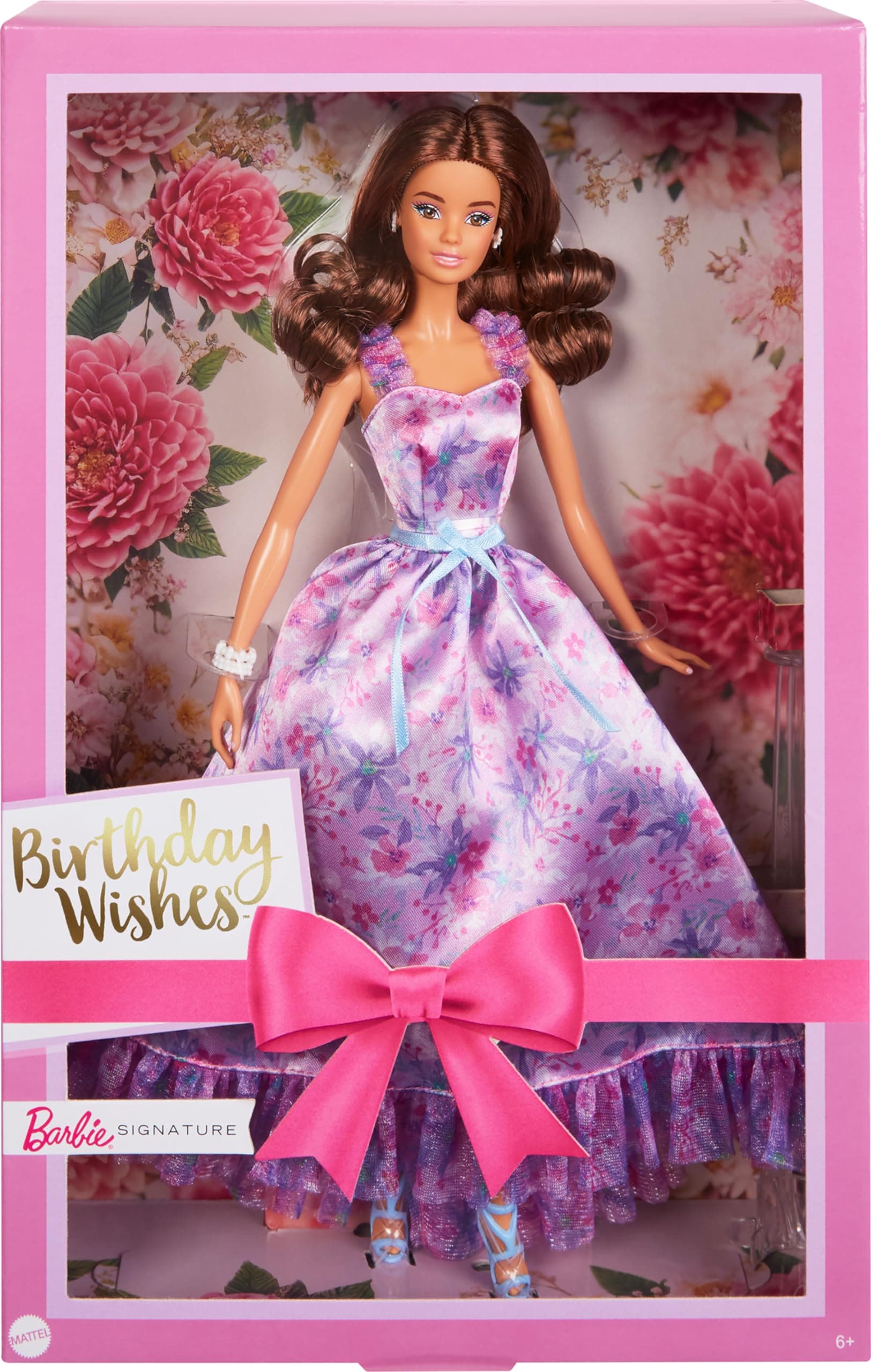 Barbie Signature Birthday Wishes Doll, Collectible in Satiny Lilac Dress with Wavy Brown Hair and Giftable Packaging