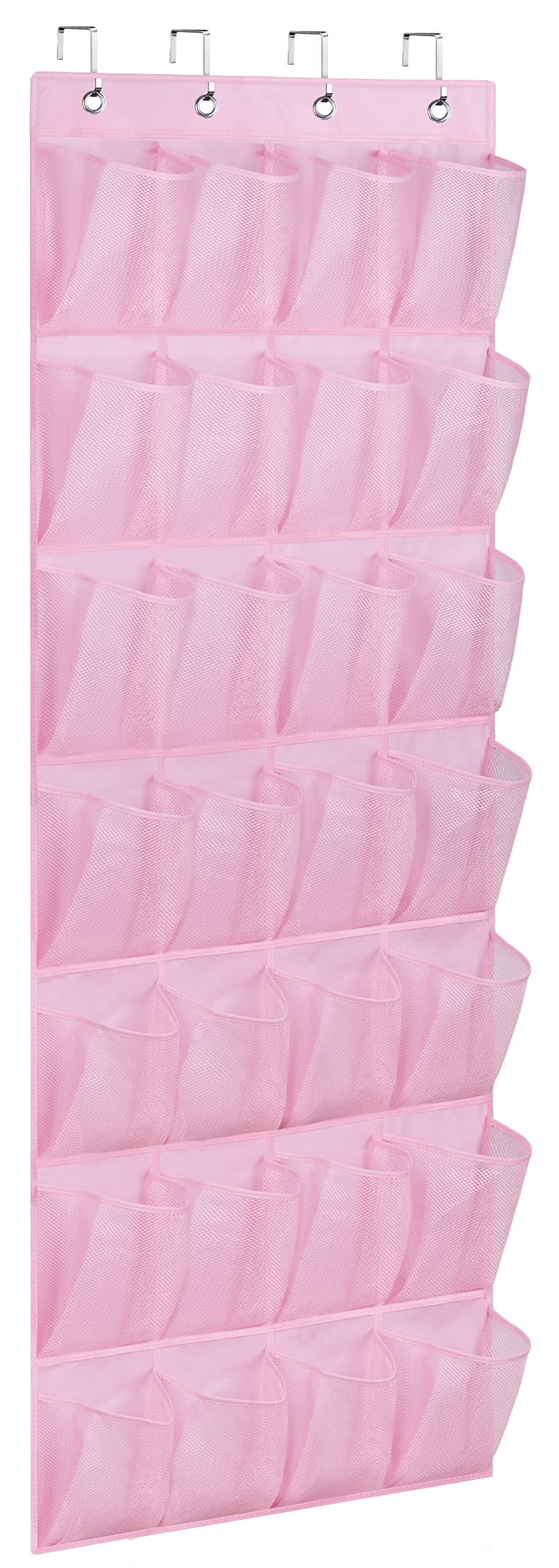AOODA 28 Large Mesh Pockets Kids Shoe Organizer Hanging Baby Over The Door Shoe Rack For Closet Sneaker Holder Hanger for Toddler Girl, Pink