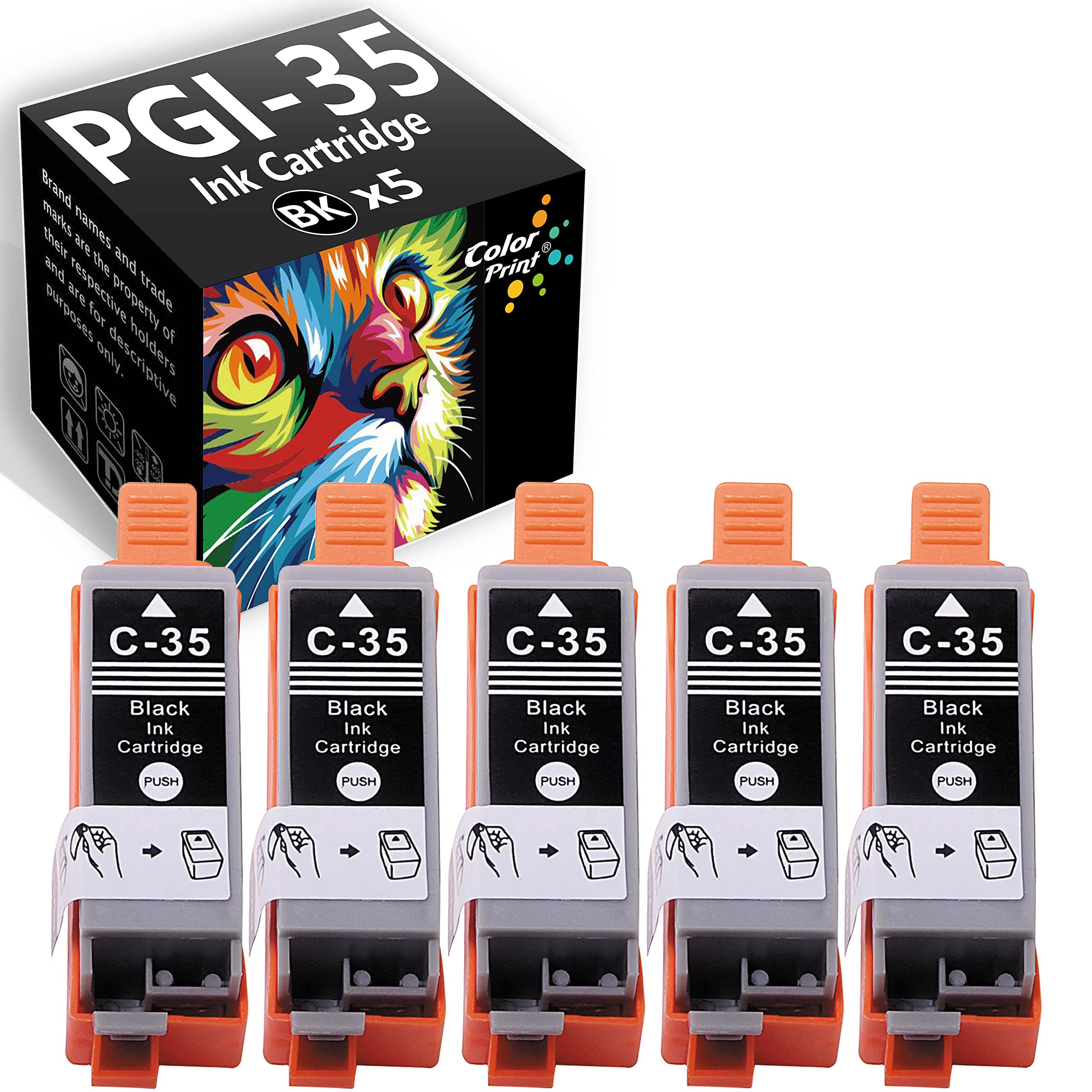 ColorPrint Compatible PGI35 Black Ink Cartridge Replacement for Canon 35 36 Ink PGI-35 CLI36 CLI-36 for Pixma IP110 TR150 IP100 MINI260 MINI320 Laser Printer (5-Pack, PGI35BK)