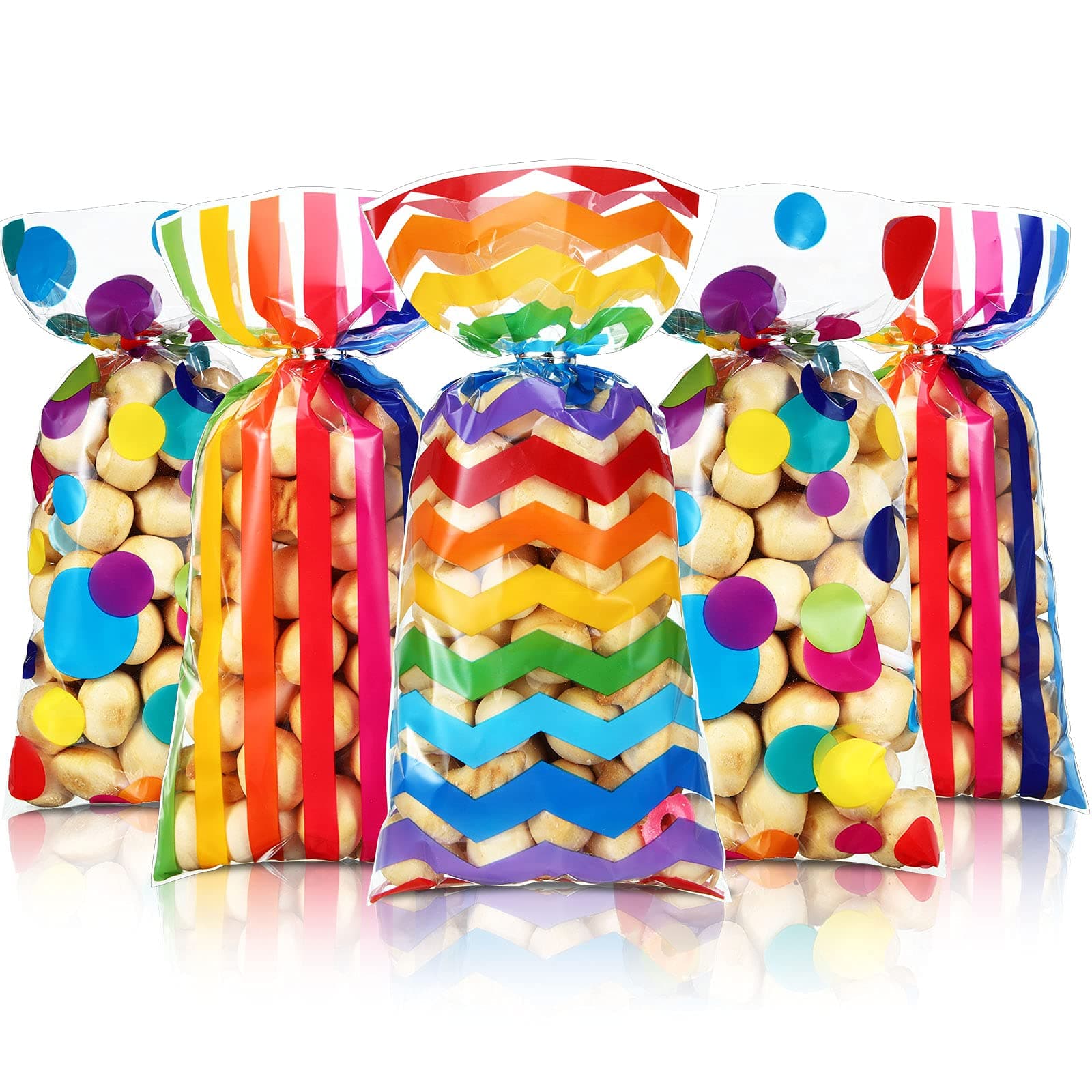105 Pcs Rainbow Cellophane Treat Bags Bulk Rainbow Party Favor Goodie Gift Bags with Twist Ties for Candy Cookie Birthday Classroom Wedding Anniversary Baby Shower Party Supplies