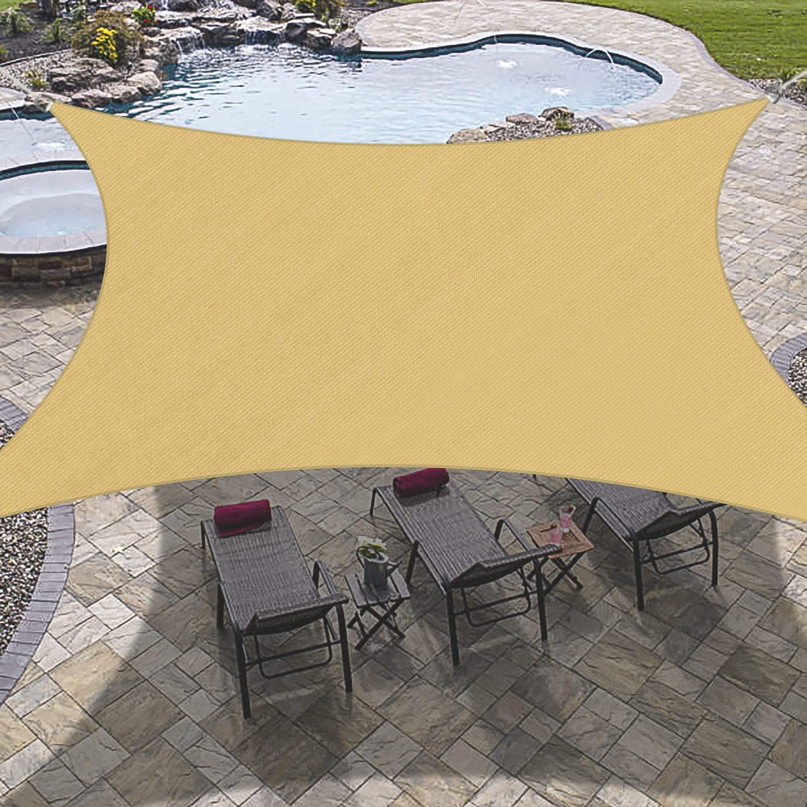 OutdoorLines Rectangle Sun Shade Sails for Patios 10 x 13 ft – Sun UV Blocking Outdoor Covering Canopy, Sunshades for Backyard, Porch, Pergola, Lawn, Garden, Pool, Beach, Deck, Park and Carport, Sand