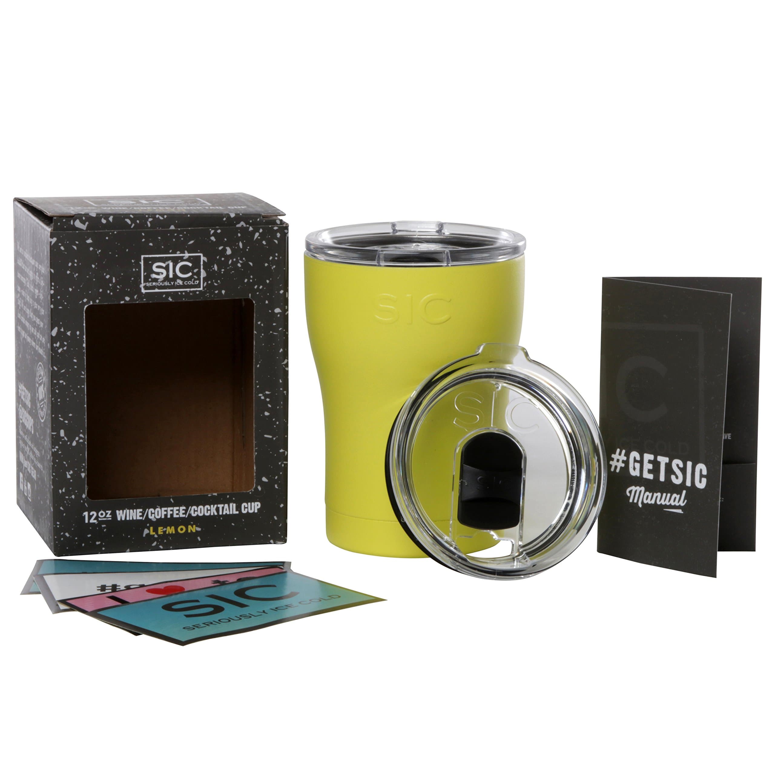 12 Oz. Double Wall Vacuum Insulated 18/8 Stainless Steel Powder Coated Travel Mug Tumblers with Splash Proof BPA Free Lid and - Lemon