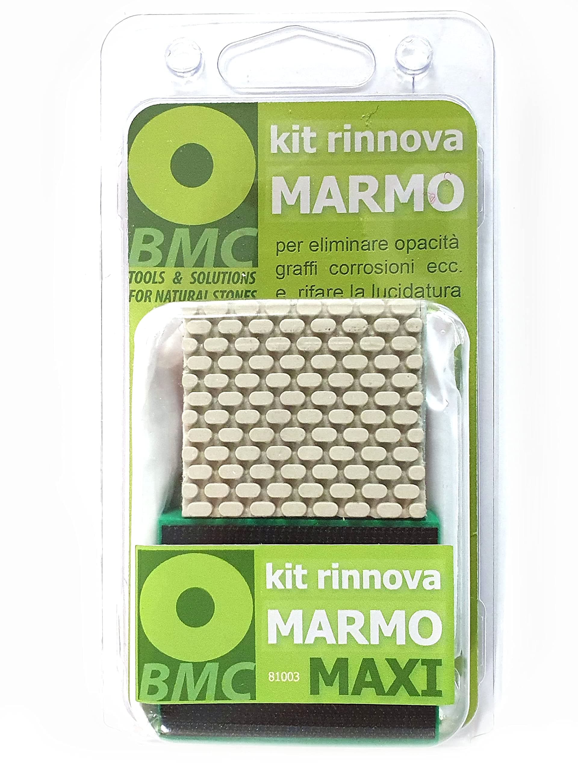 BMC Mable Restore MAXI Kit hand marble polishing with mini diamond pads for sanding coarse, medium, fine and polishing marble with polishing powder, enhanced with 2 sachets of polishing powder