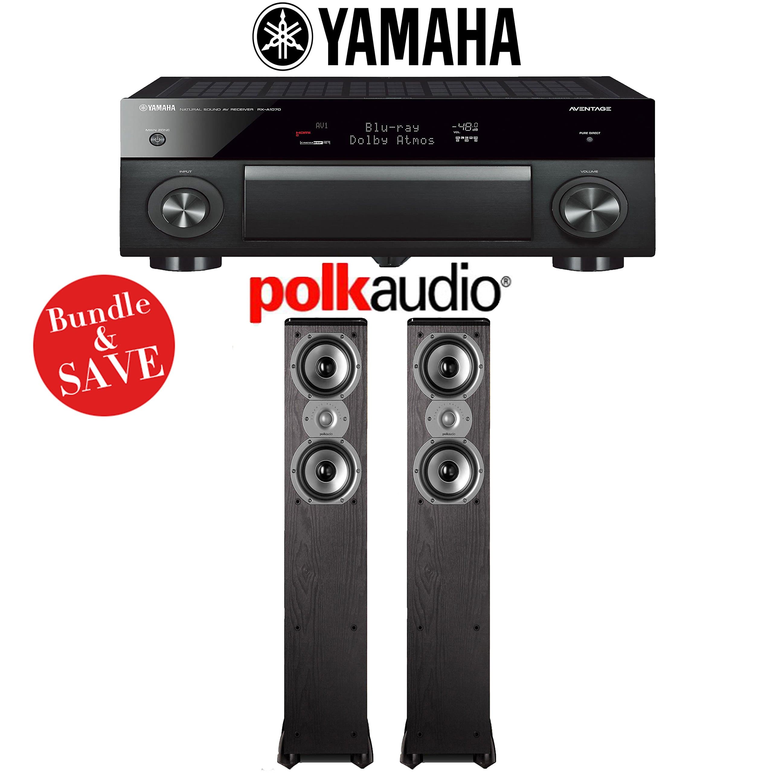 Yamaha AVENTAGE RX-A1070BL 7.2-Channel 4K Network AV Receiver + (1) Pair of Polk Audio TSi 300 Floorstanding Loudspeakers - Bundle