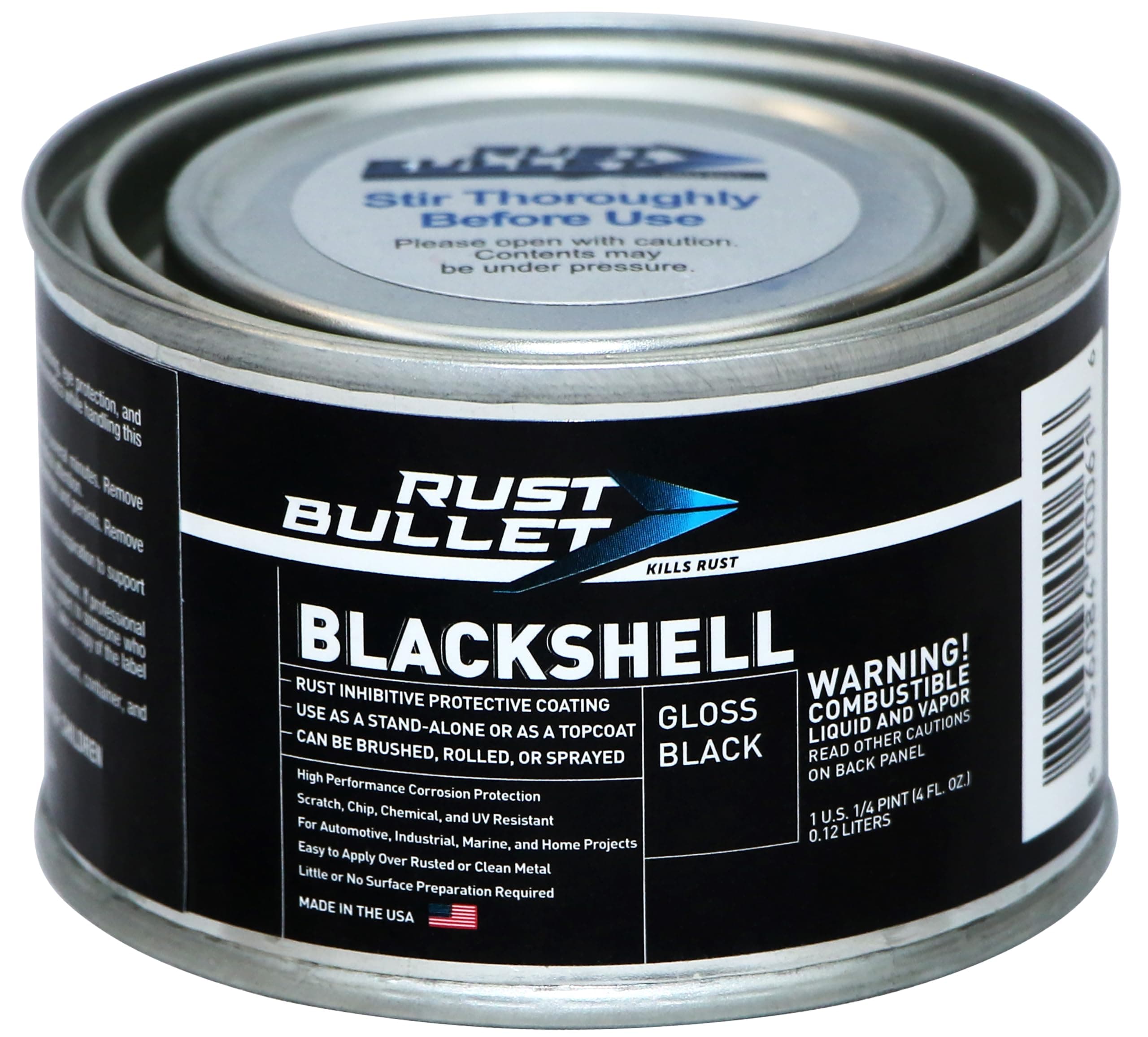 BlackShell - Gloss Black - 4 Oz - Corrosion Preventive Coating, UV Resistant Rust Proofing Paint, Long-Lasting Metal Protection