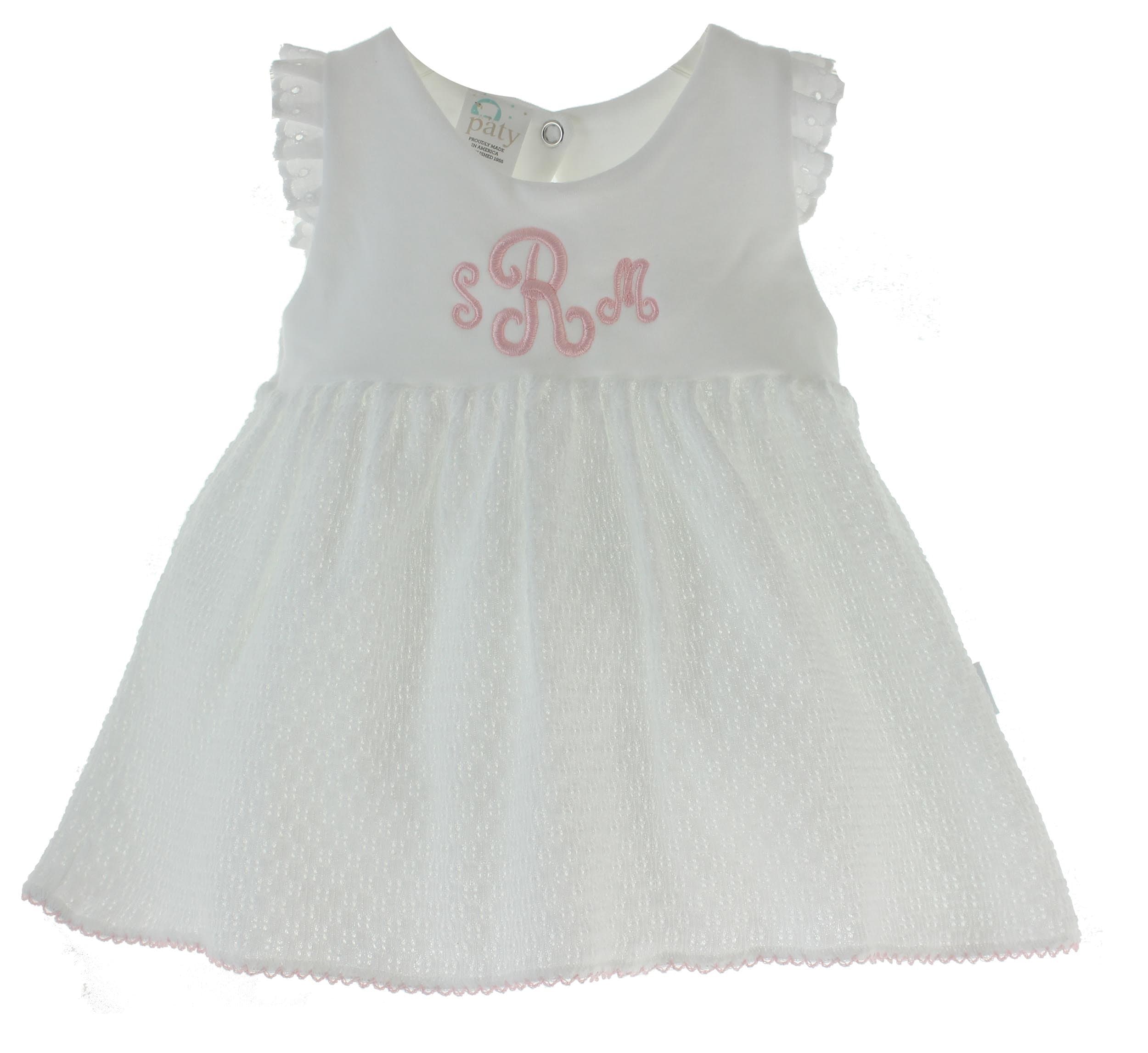 Paty Inc Baby Girls White Pink Sleeveless Knit Dress with Eyelet Sleeves