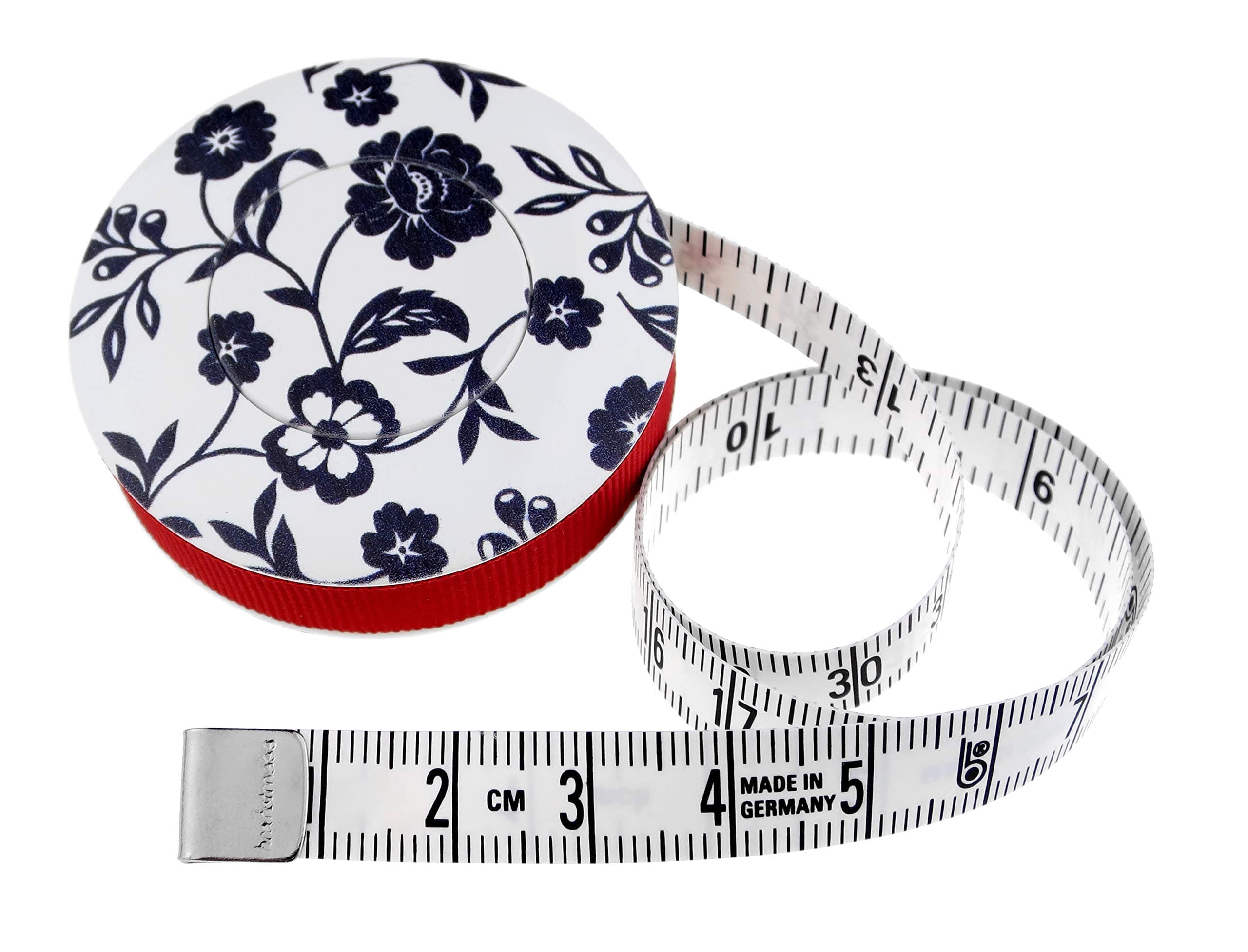 80244D Tape Measure Rollfix Decor with Black Flowers – 150 cm/60 Inches