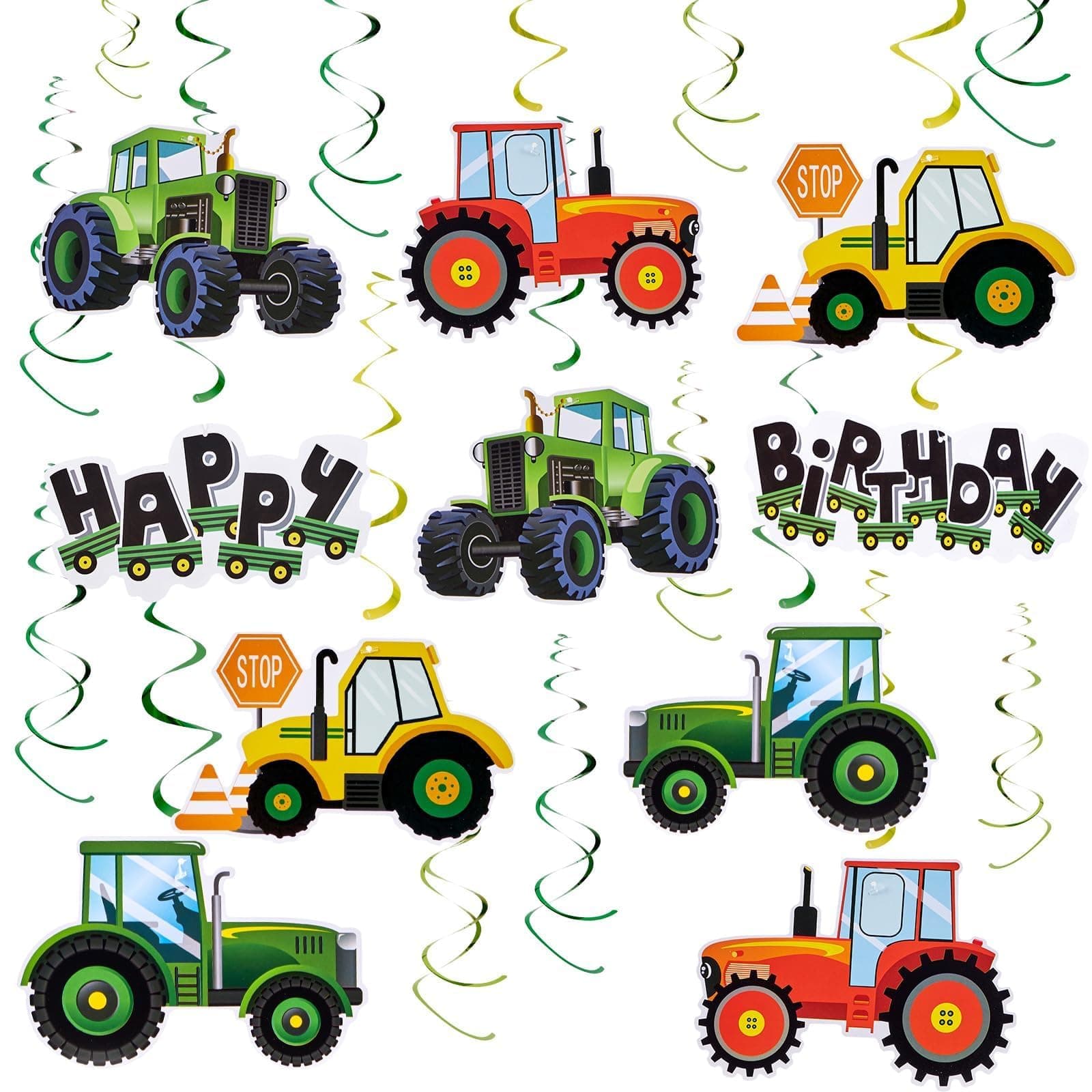 SUNBEAUTY Tractor Birthday Party Supplies 30 Pieces Hanging Swirls Parties Decorations Green Tractor Theme for Kids Baby Shower Farm Birthday