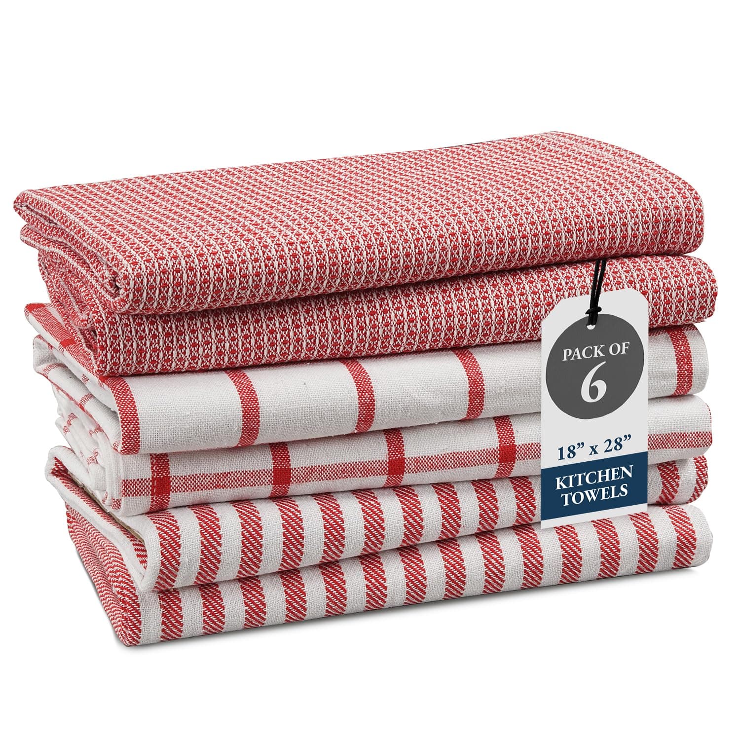 LANE LINEN 100% Cotton Kitchen Towels Set, 6-Pack – Premium, Absorbent, Quick-Drying Dish Towels, Tea Towels, 18" x 28" - Red