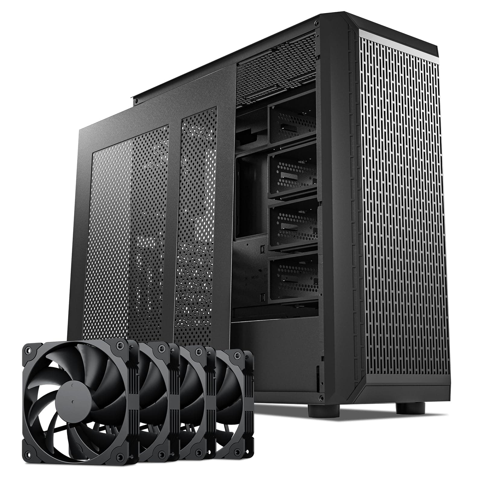 DARKROCK Classico Storage Master Case ATX Computer Case Mid Tower with 4x120mm Fans, USB 3.0 Ready 10 x3.5'' HDD+3 x2.5'' SDD 360mm Supported on Top & Front Radiator GPU Vertically Mounting Black