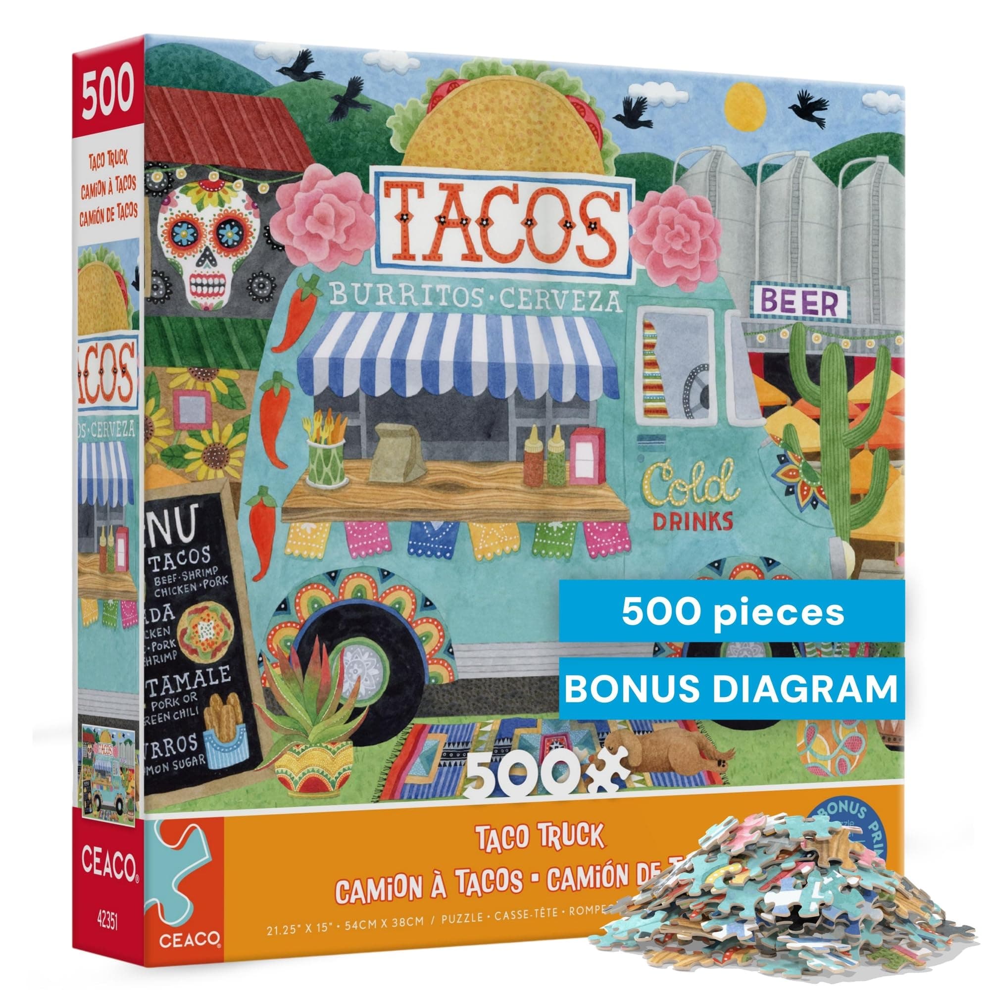 Food Trucks Taco Truck 500 Piece Jigsaw Puzzle with Colorful Vibrant Art for Adults and Teens