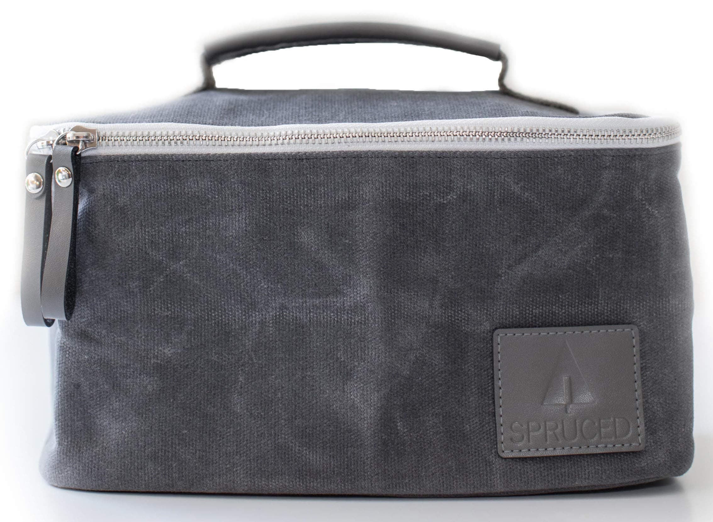 Lunch Box for Adults, Men, Women, Kids | Insulated Cooler Bag | Waxed Canvas and Genuine Leather | Reusable, Eco Friendly | Stylish, Classic Look (Slate Gray)