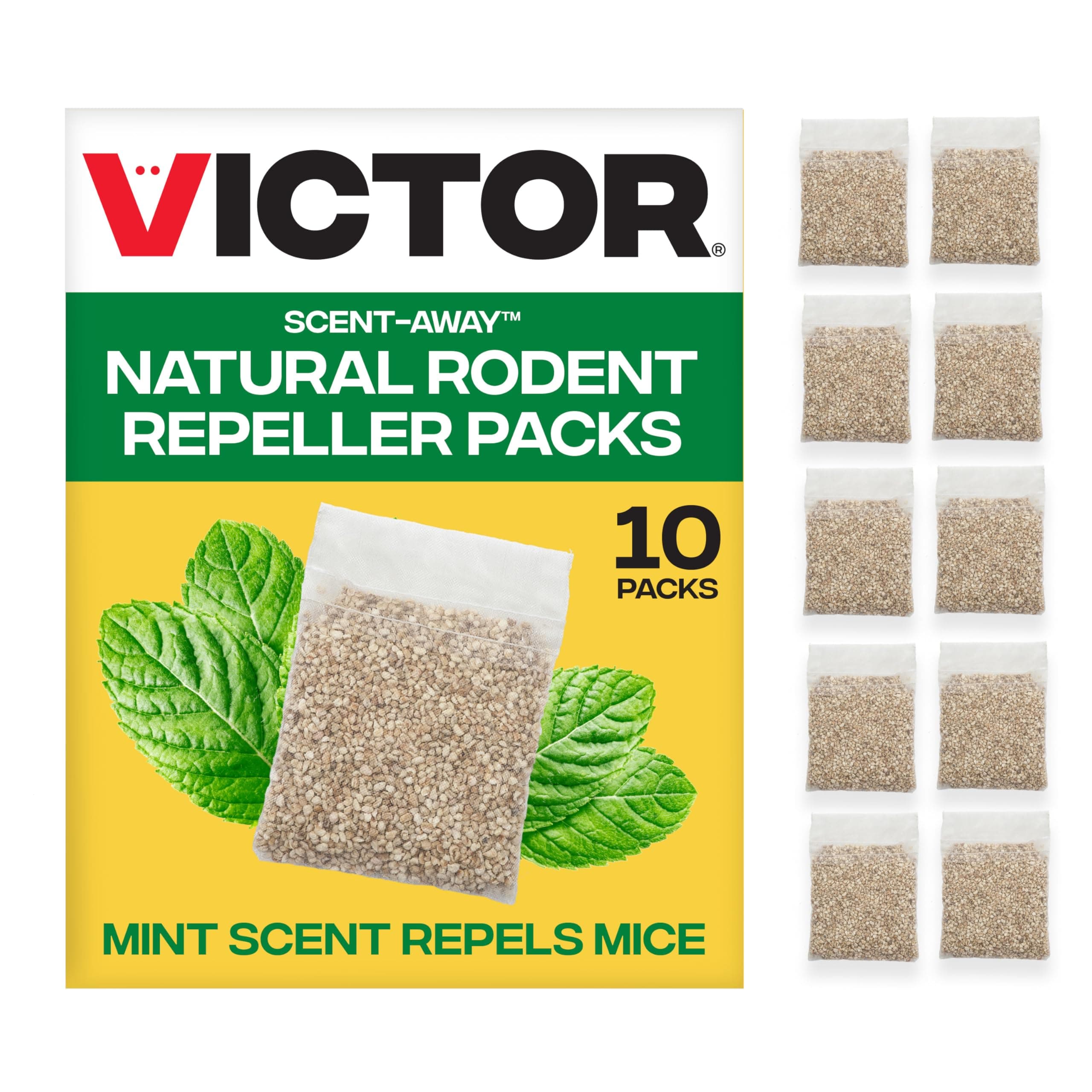 Victor Scent-Away Mouse Repellent Pouches with Peppermint Oil - Natural Rodent Repeller for Indoor and Outdoor Use, 10 Pack M805B-2SR