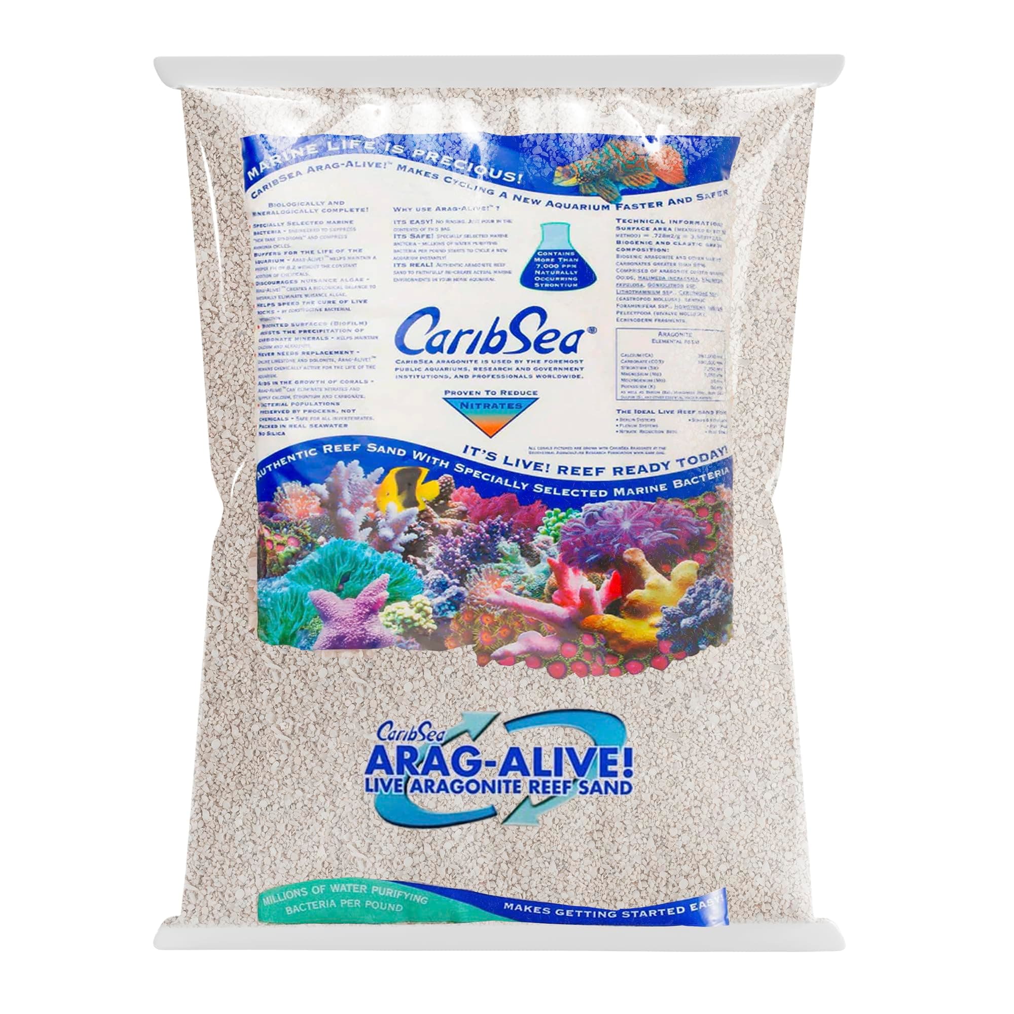 CaribSea Arag-Alive Special Grade Sand - 20 lbs - Natural Aragonite Substrate for Reef & Marine Tanks, Promotes Coral Growth & Biological Filtration